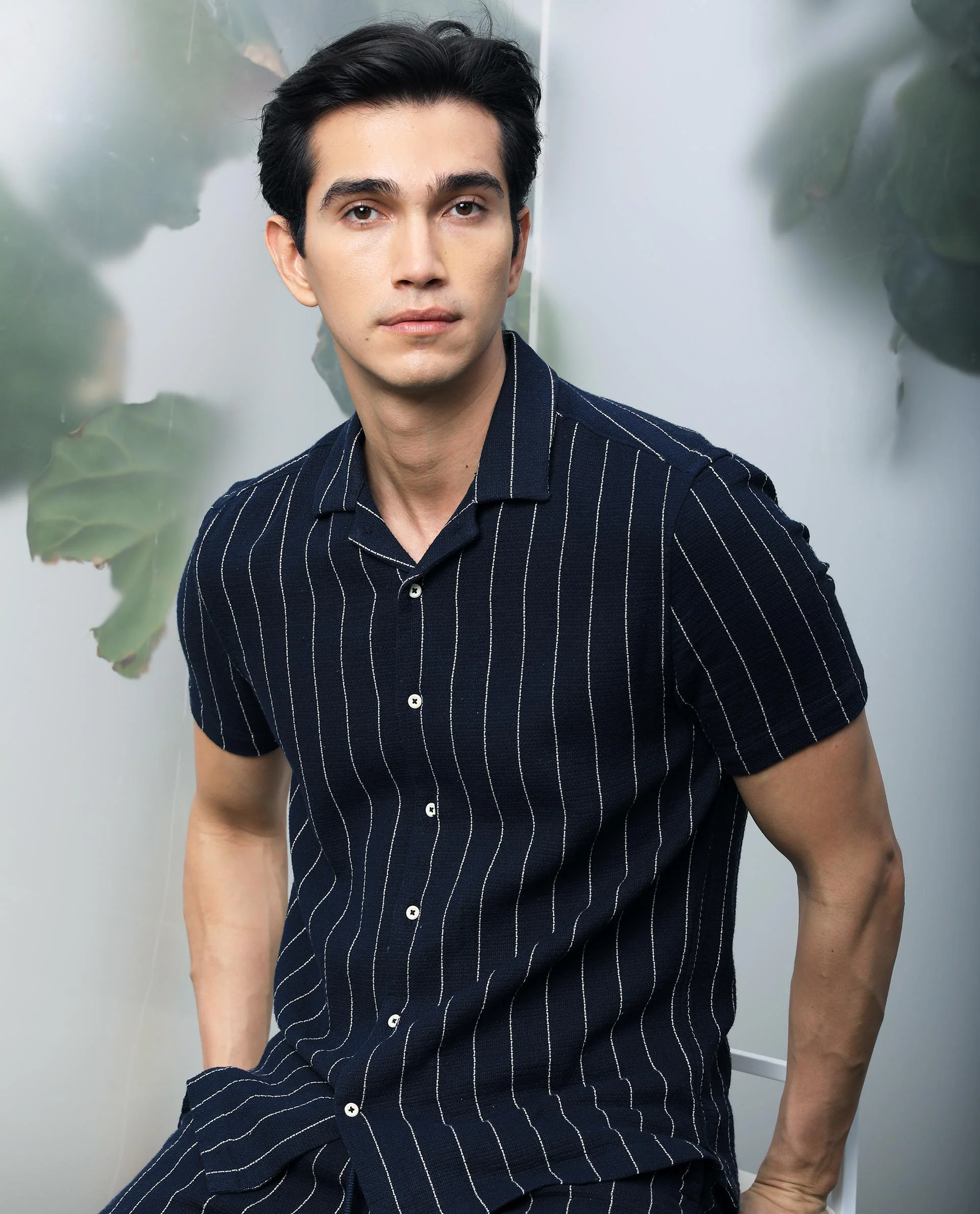 Rare Rabbit Men's Nano Navy Cotton Striped Print Regular Fit Half Sleeve Cuban Collar Shirt - Image 5