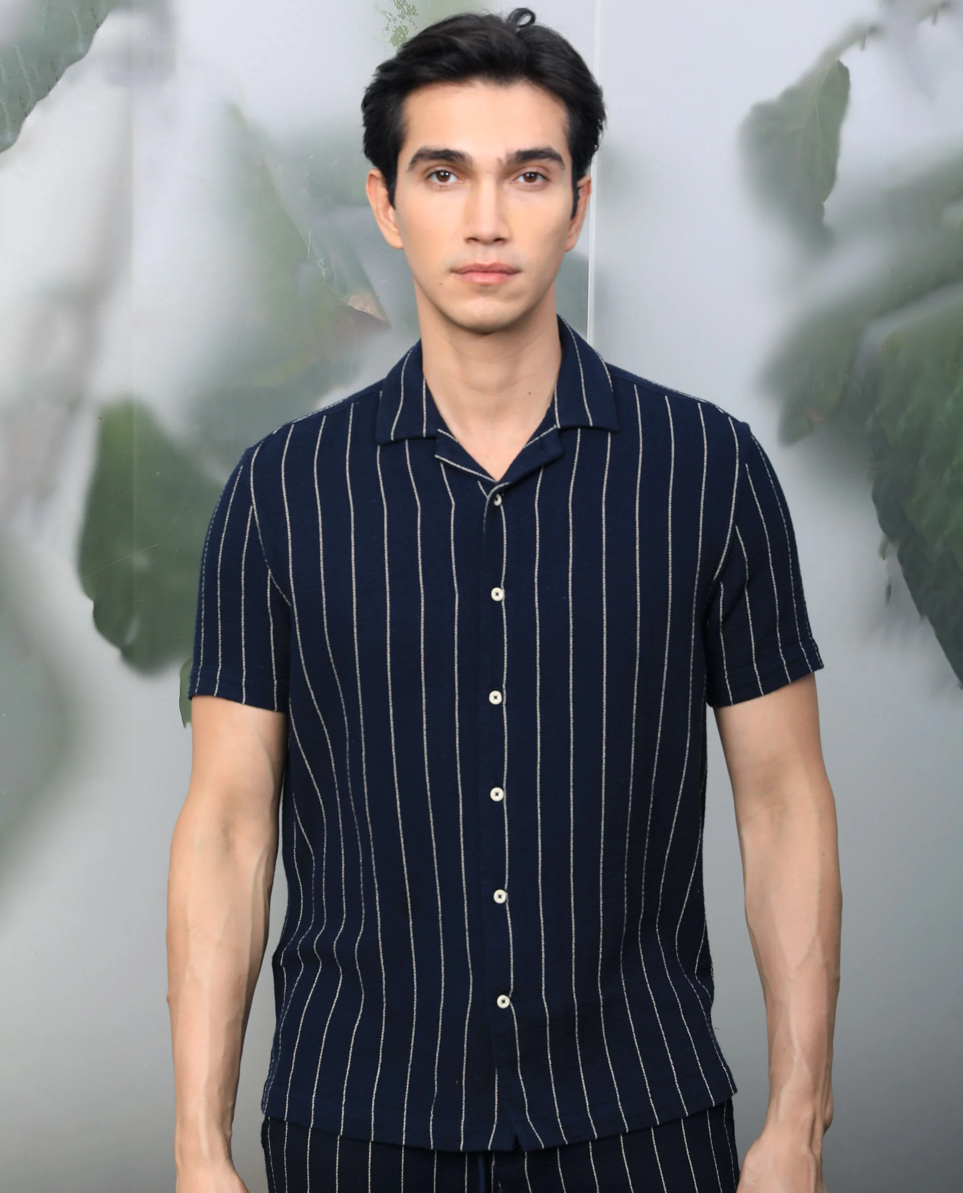 Rare Rabbit Men's Nano Navy Cotton Striped Print Regular Fit Half Sleeve Cuban Collar Shirt - Image 6