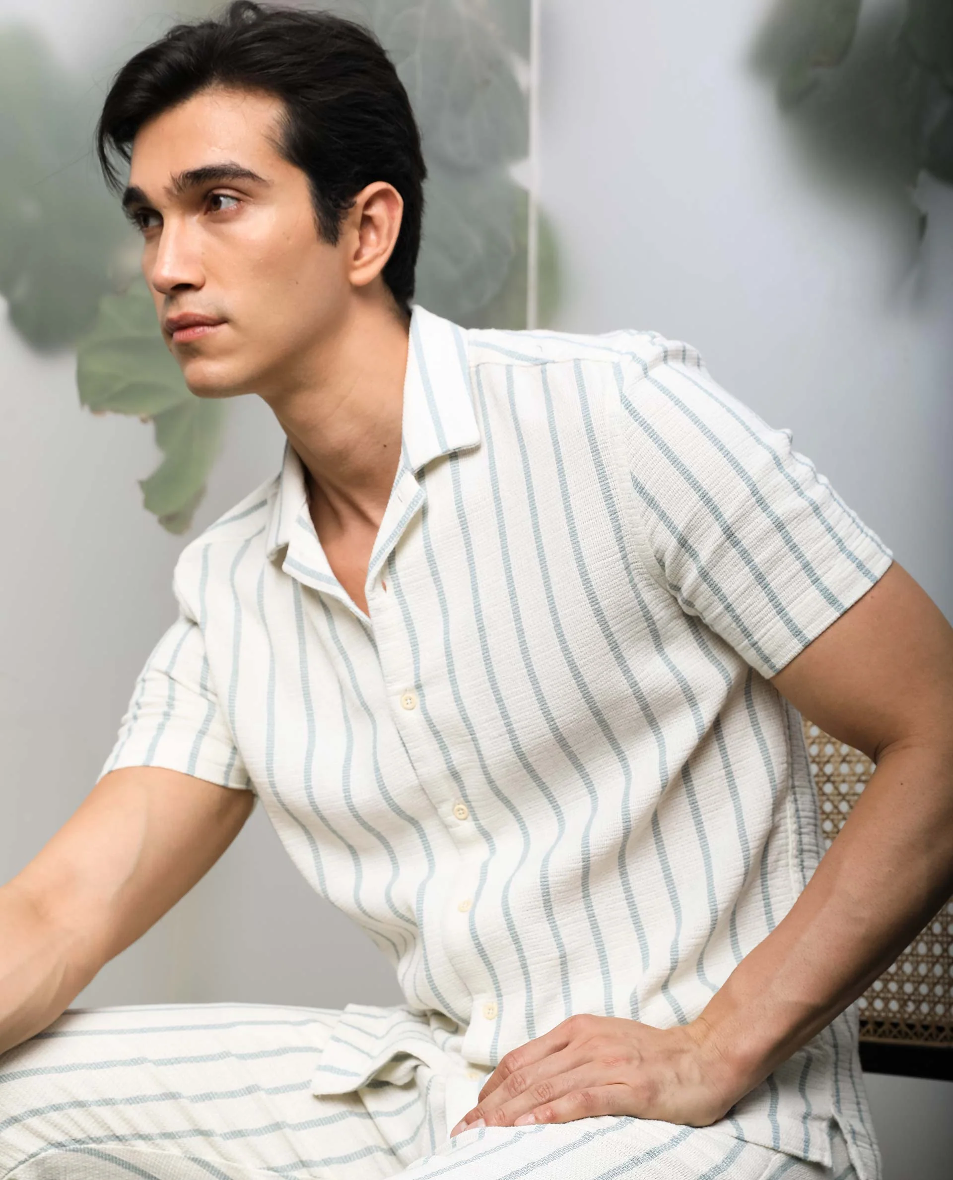 Rare Rabbit Men's Nanos Off White Cotton Striped Print Regular Fit Half Sleeve Cuban Collar Shirt - Image 3