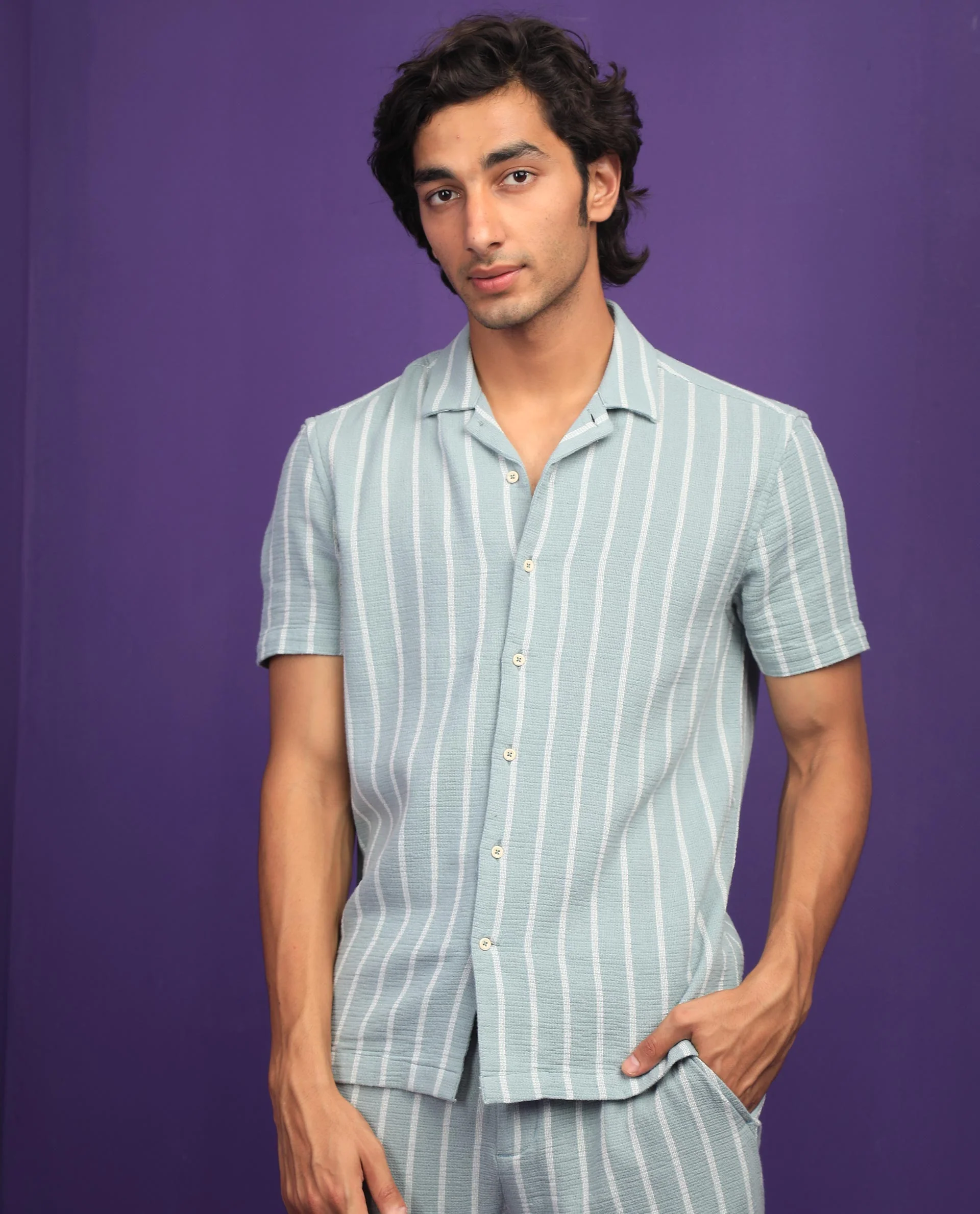 Rare Rabbit Men's Nanos Pastel Green Cotton Striped Print Regular Fit Half Sleeve Cuban Collar Shirt - Image 5