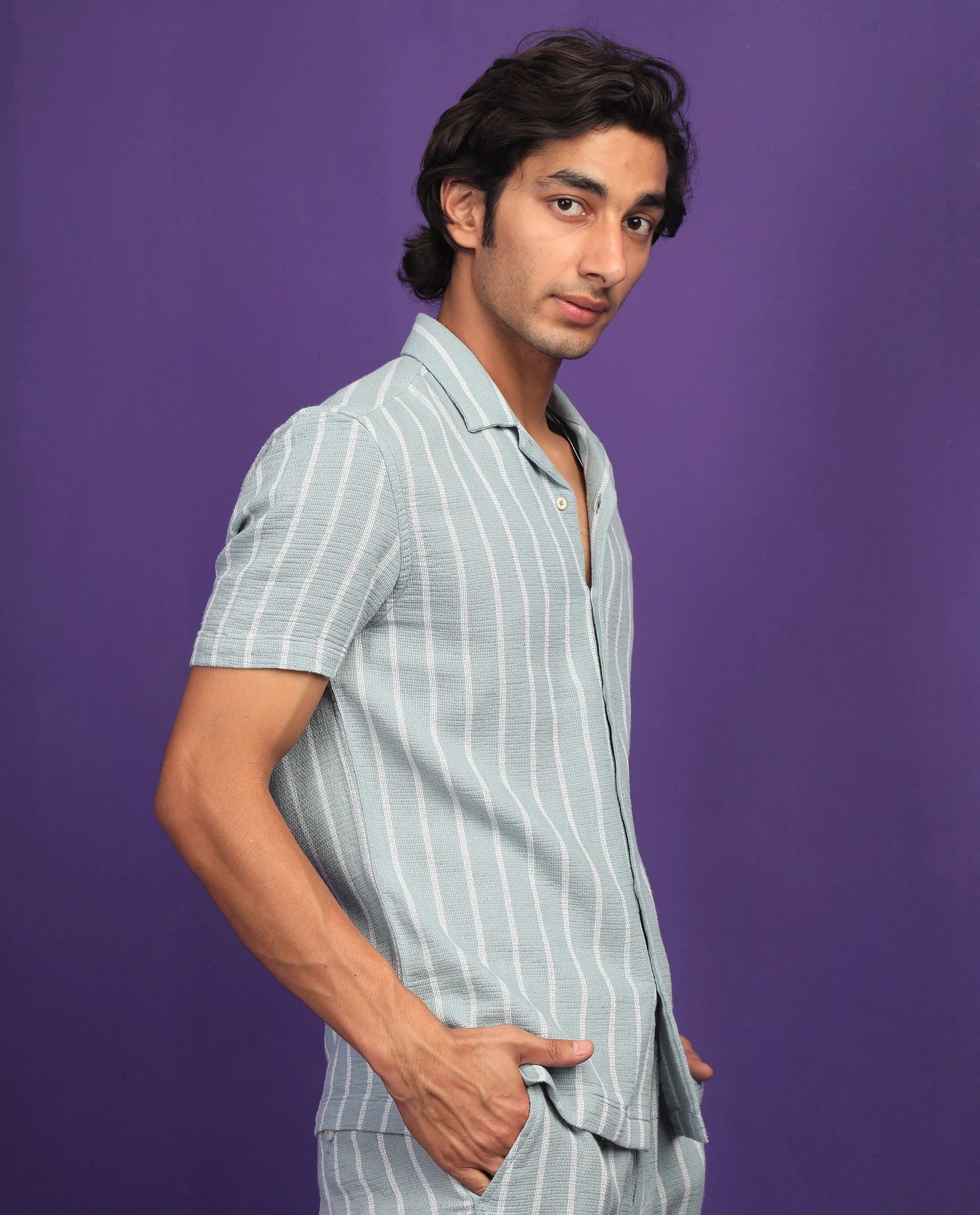 Rare Rabbit Men's Nanos Pastel Green Cotton Striped Print Regular Fit Half Sleeve Cuban Collar Shirt - Image 6
