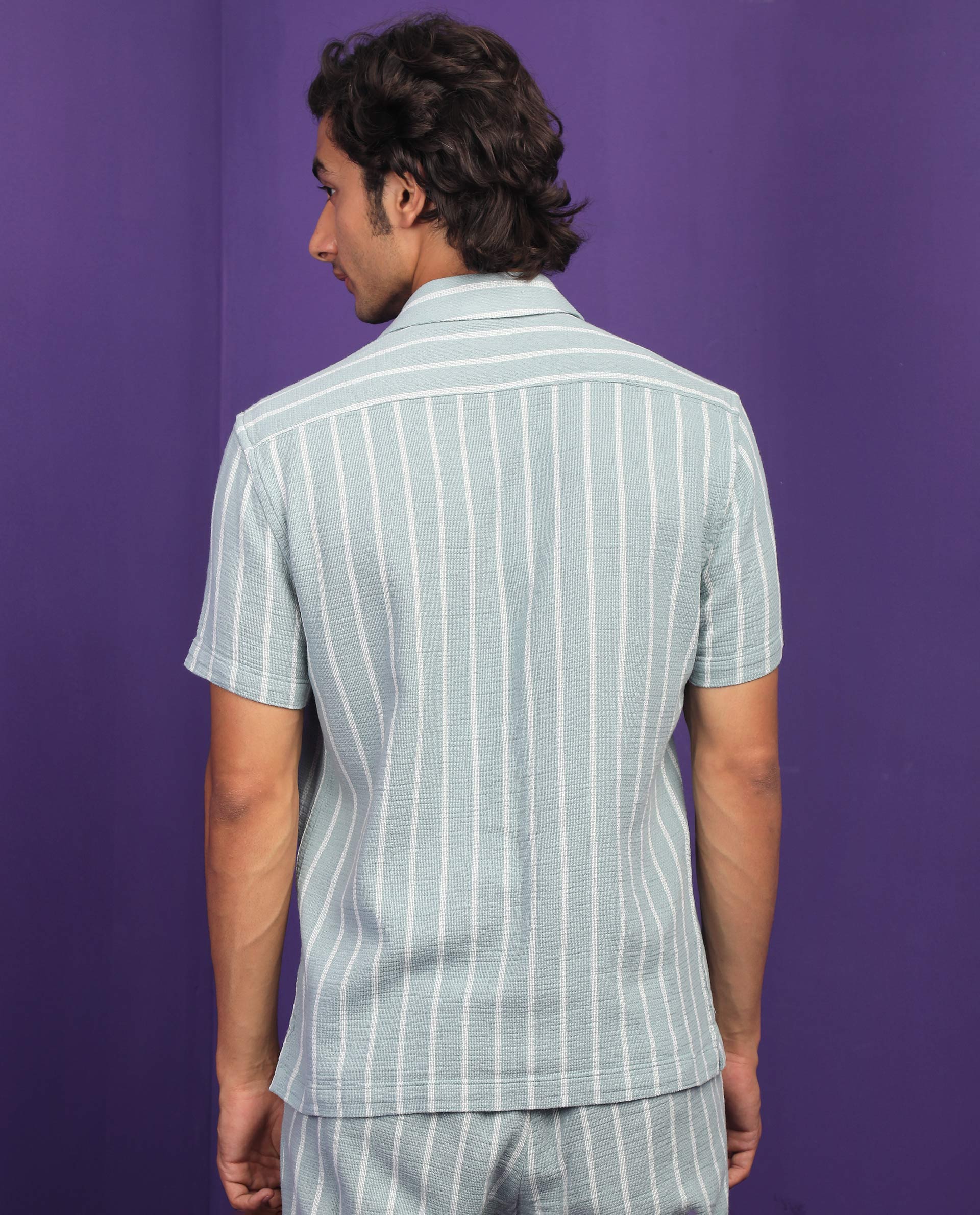 Rare Rabbit Men's Nanos Pastel Green Cotton Striped Print Regular Fit Half Sleeve Cuban Collar Shirt - Image 7