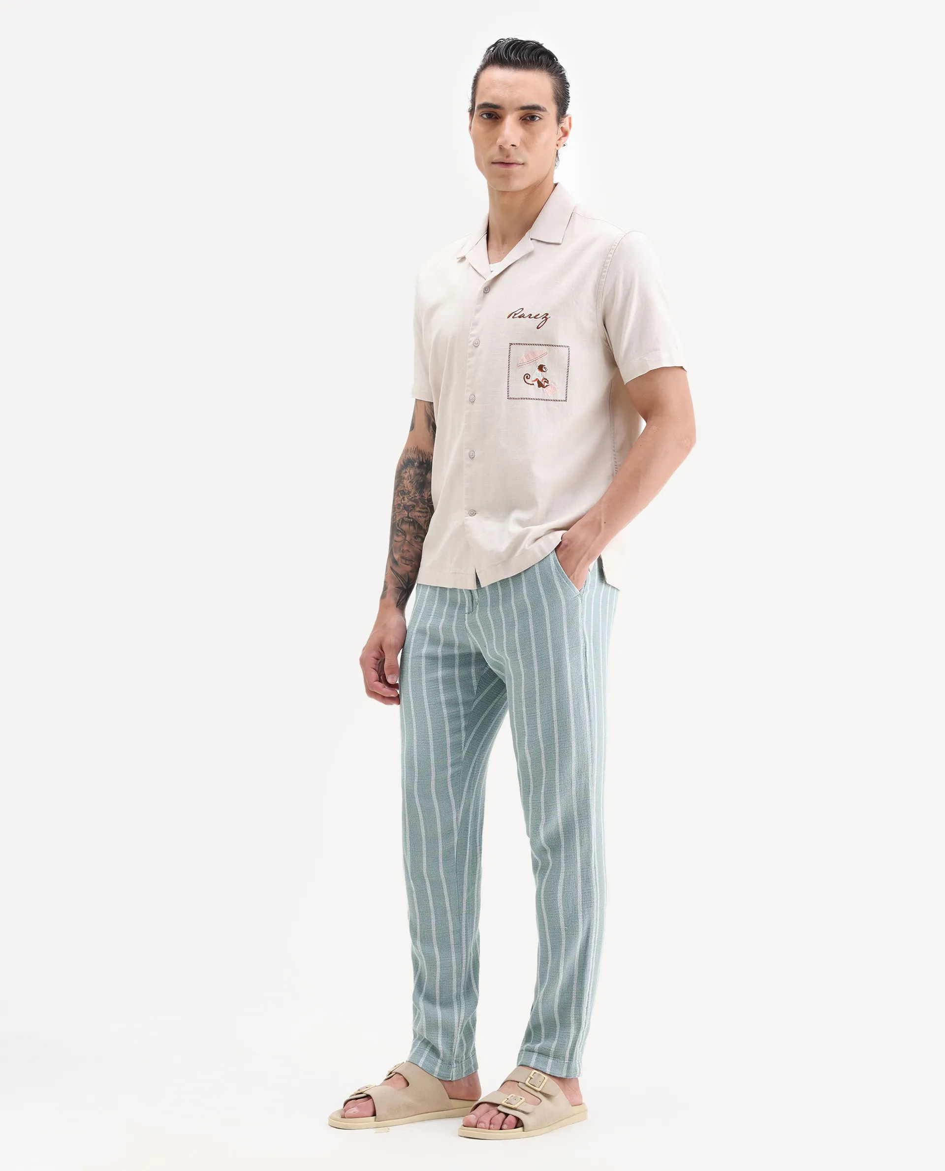 Rare Rabbit Men's Nanost Pastel Green Plain Regular Fit Trouser - Image 3
