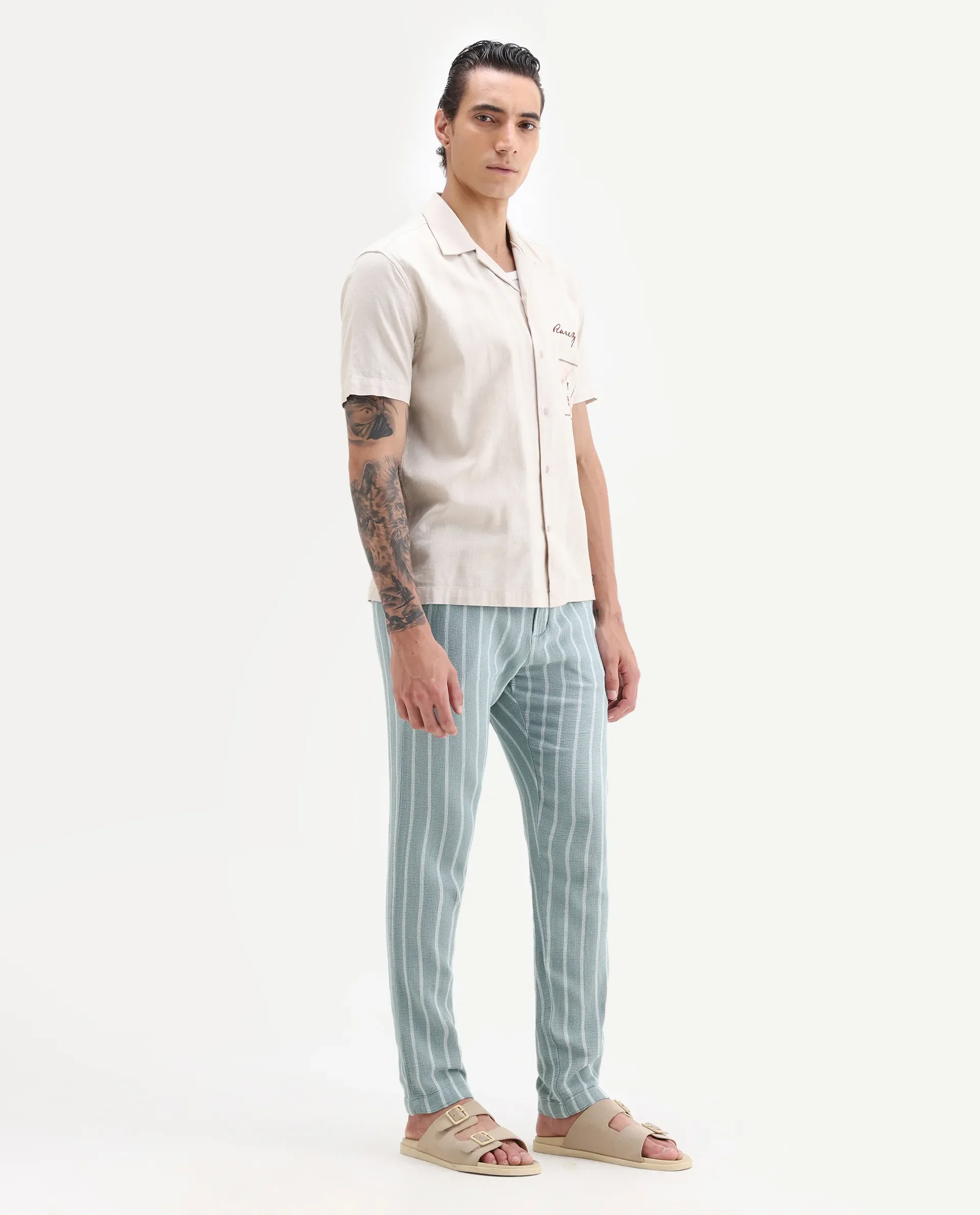 Rare Rabbit Men's Nanost Pastel Green Plain Regular Fit Trouser - Image 4