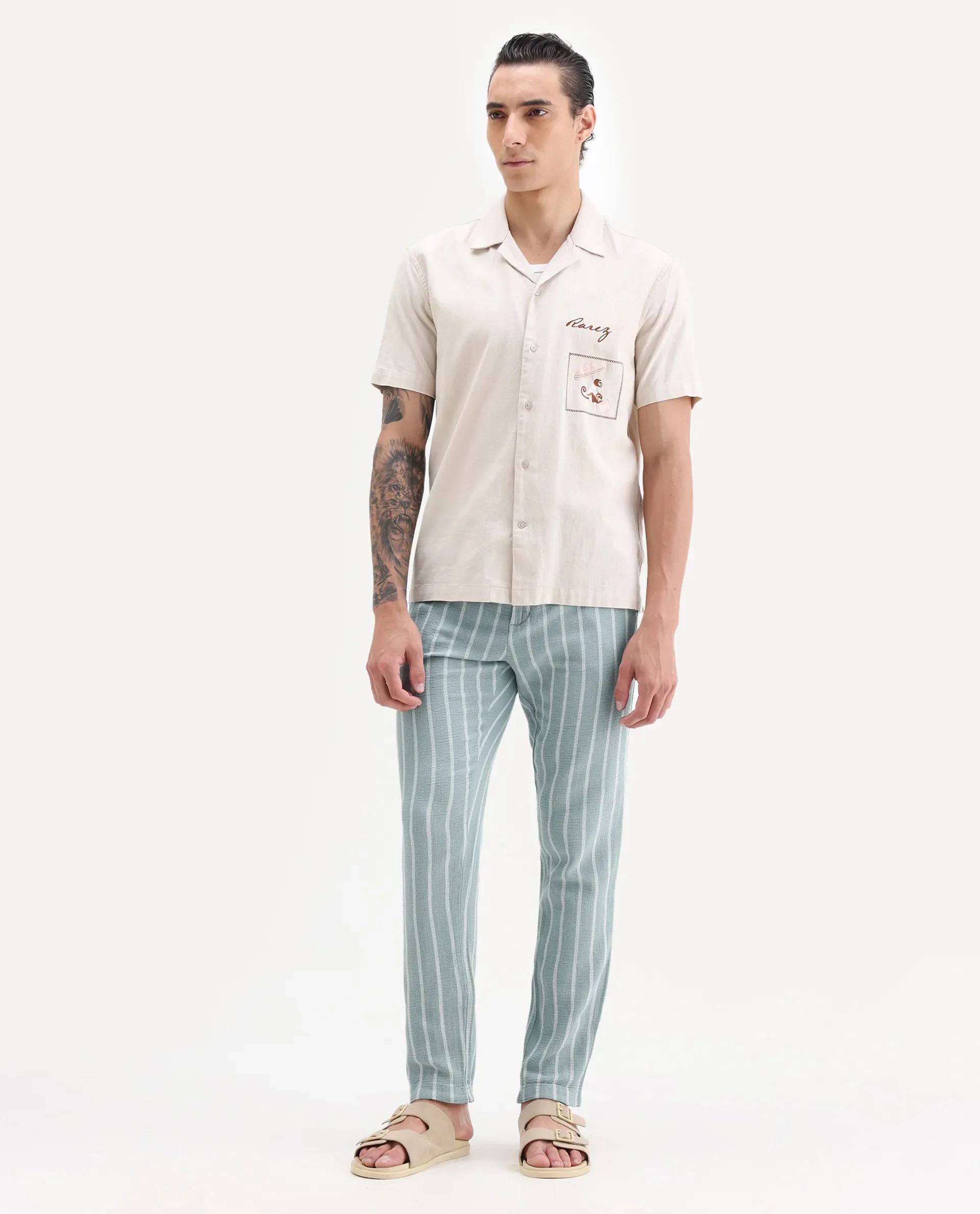 Rare Rabbit Men's Nanost Pastel Green Plain Regular Fit Trouser - Image 5
