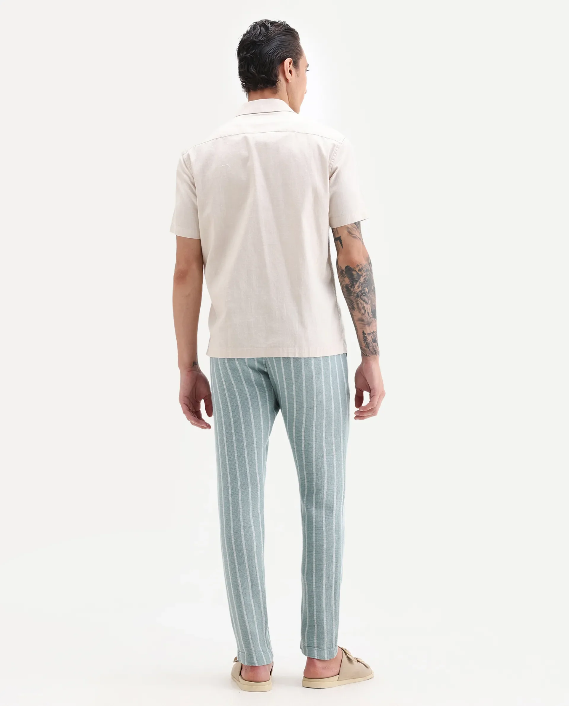 Rare Rabbit Men's Nanost Pastel Green Plain Regular Fit Trouser - Image 6