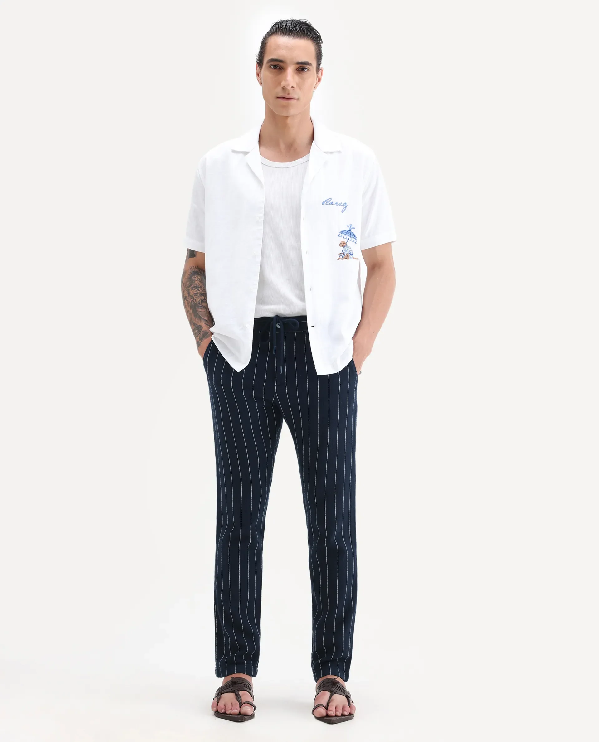 Rare Rabbit Men's Nanot Navy Regular Fit Trouser