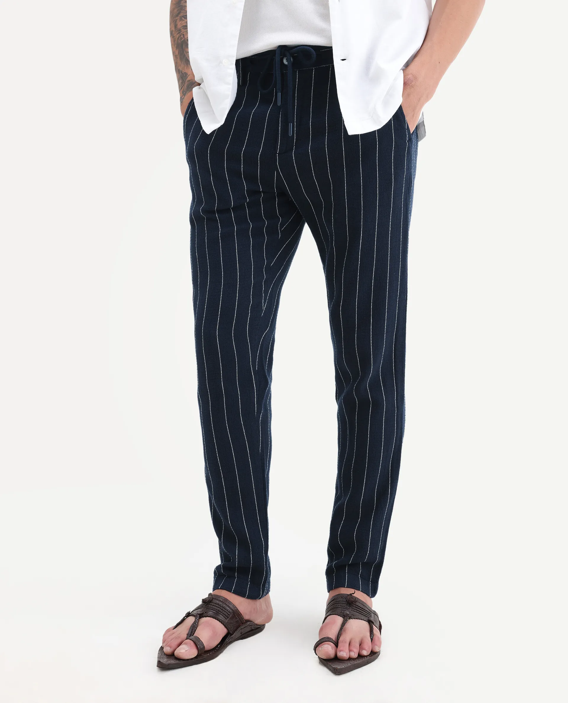 Rare Rabbit Men's Nanot Navy Regular Fit Trouser - Image 2