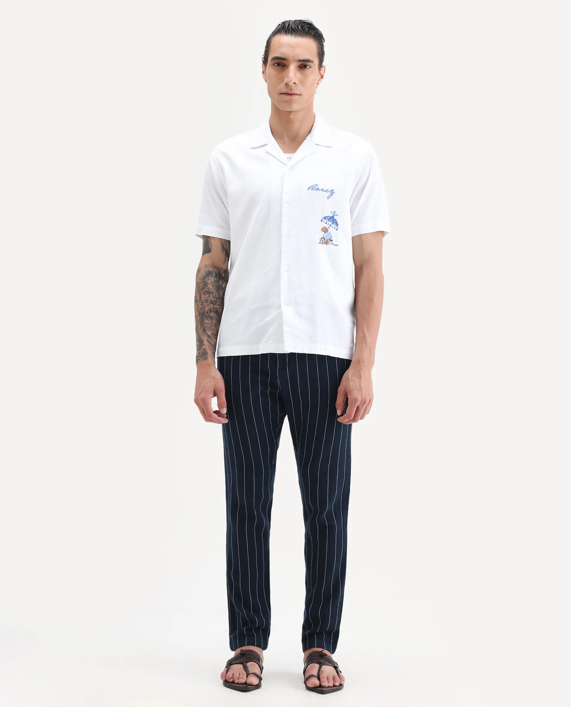 Rare Rabbit Men's Nanot Navy Regular Fit Trouser - Image 4
