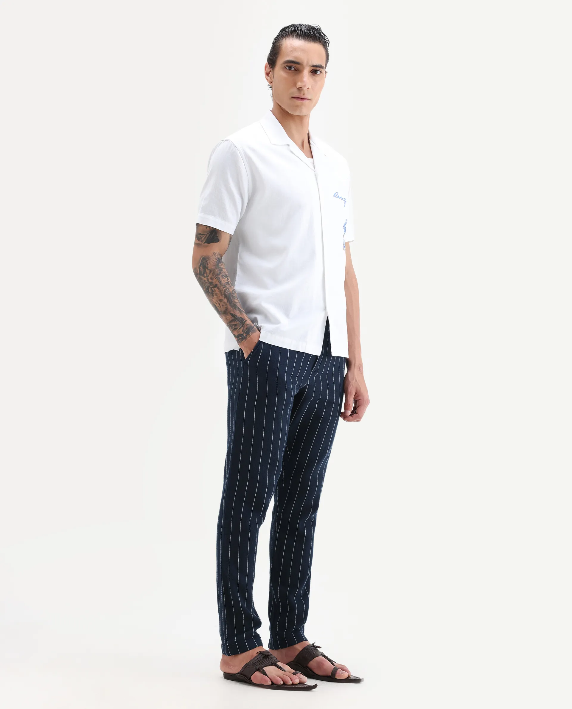 Rare Rabbit Men's Nanot Navy Regular Fit Trouser - Image 7