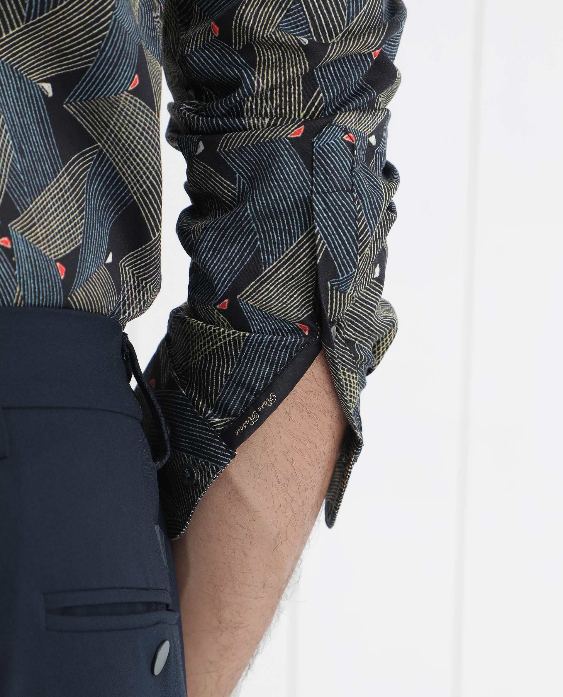 Rare Rabbit Men's Nant Black Viscose Geometric Print Regular Fit Full Sleeve Collared Shirt - Image 5