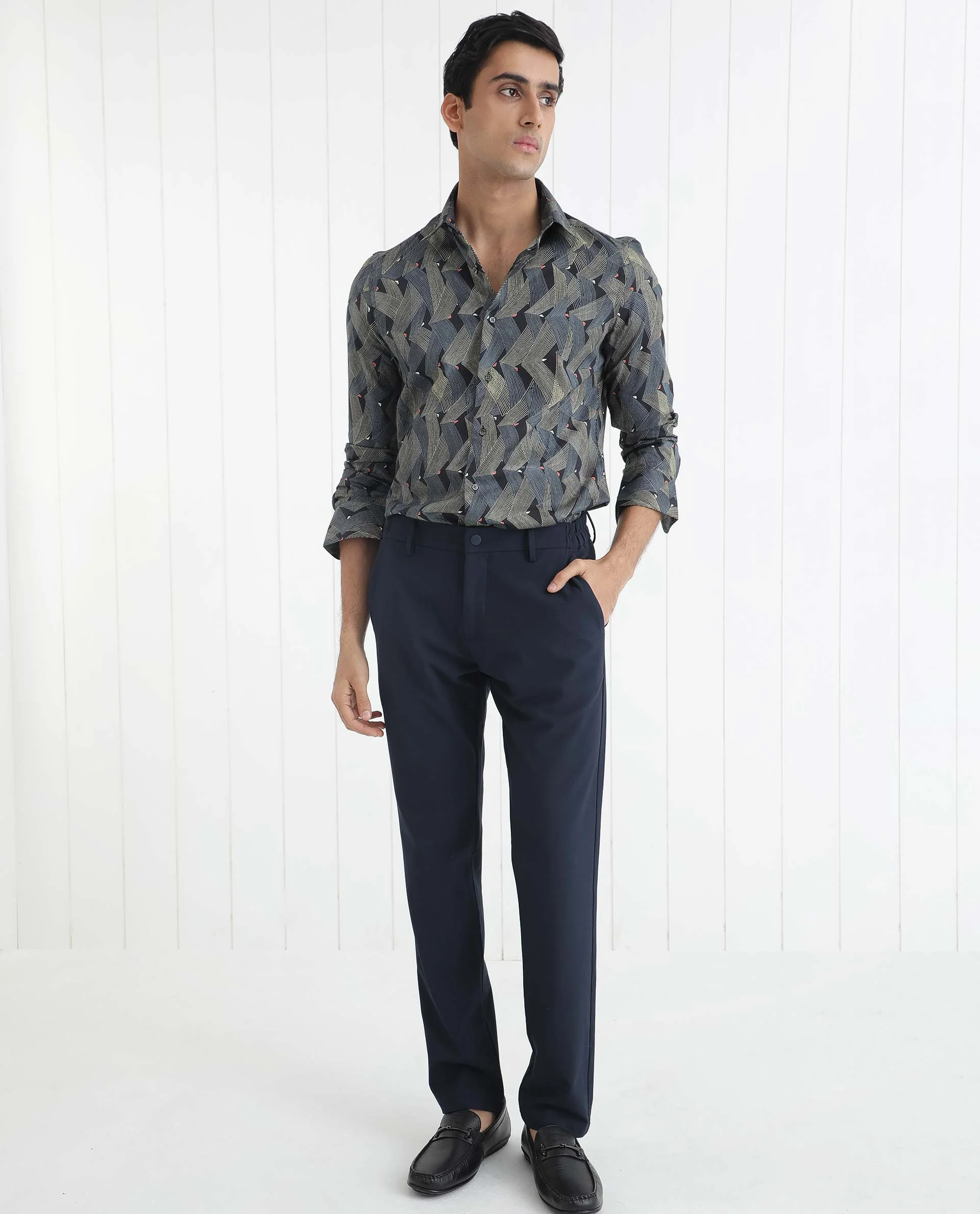 Rare Rabbit Men's Nant Black Viscose Geometric Print Regular Fit Full Sleeve Collared Shirt - Image 8