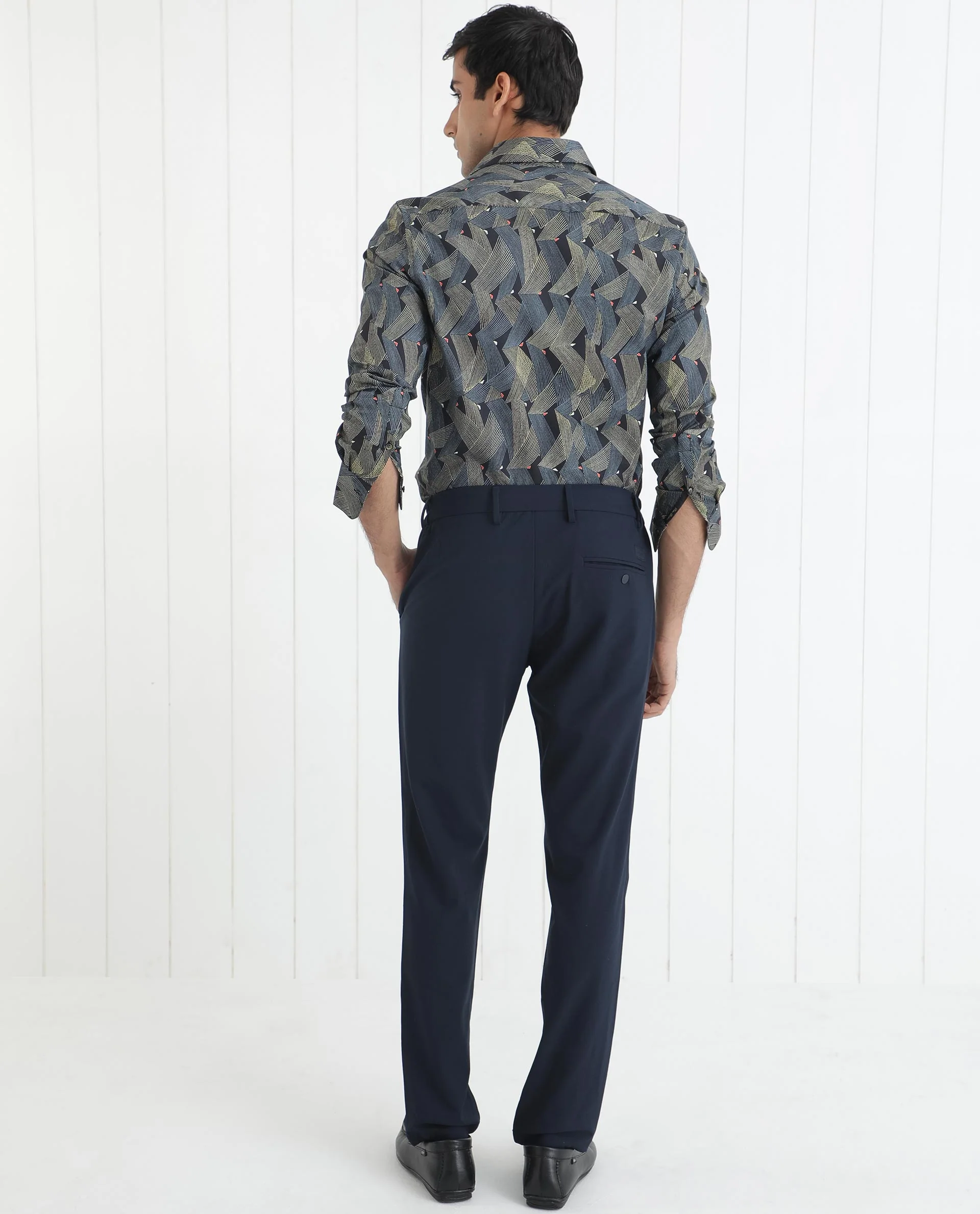 Rare Rabbit Men's Nant Black Viscose Geometric Print Regular Fit Full Sleeve Collared Shirt - Image 9