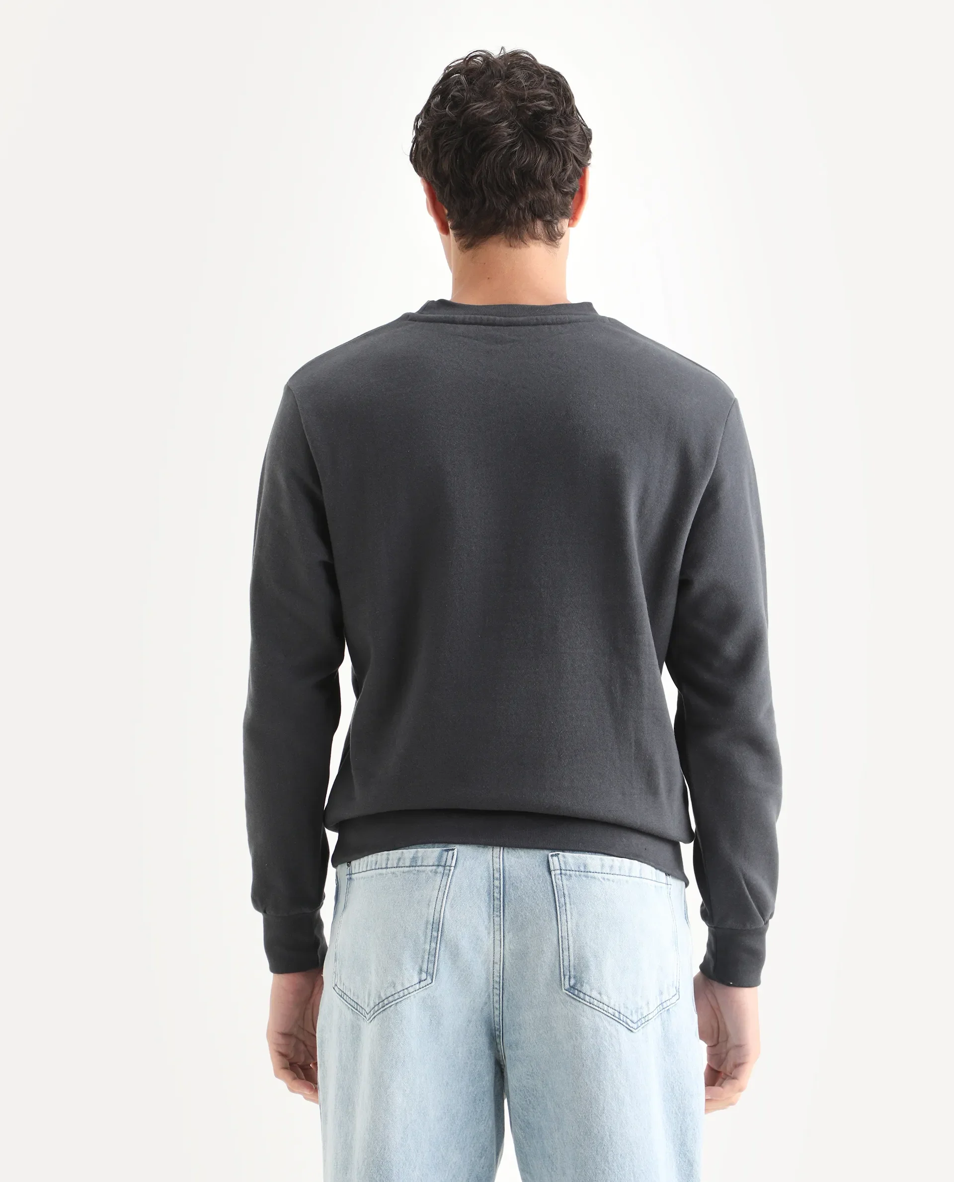 Rare Rabbit Men's Nantes Dark Grey Cotton Blend Graphic Print Boxy Fit Full Sleeve Crew Neck Sweatshirt - Image 7
