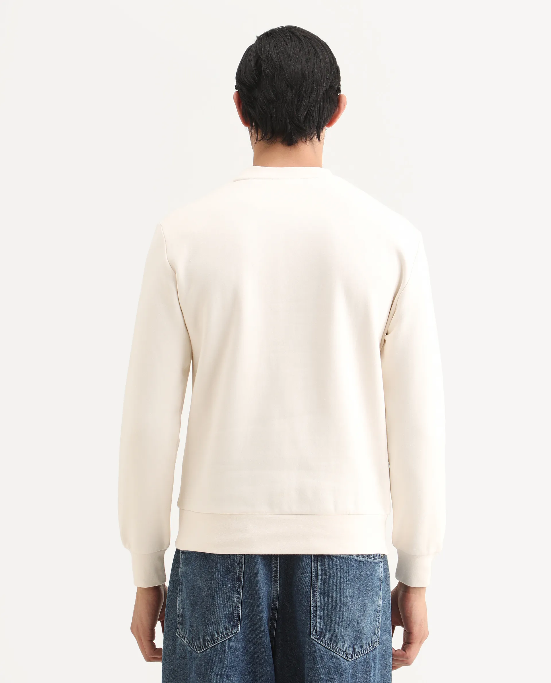Rare Rabbit Men's Nantes Off White Cotton Blend Graphic Print Boxy Fit Full Sleeve Crew Neck Sweatshirt - Image 7