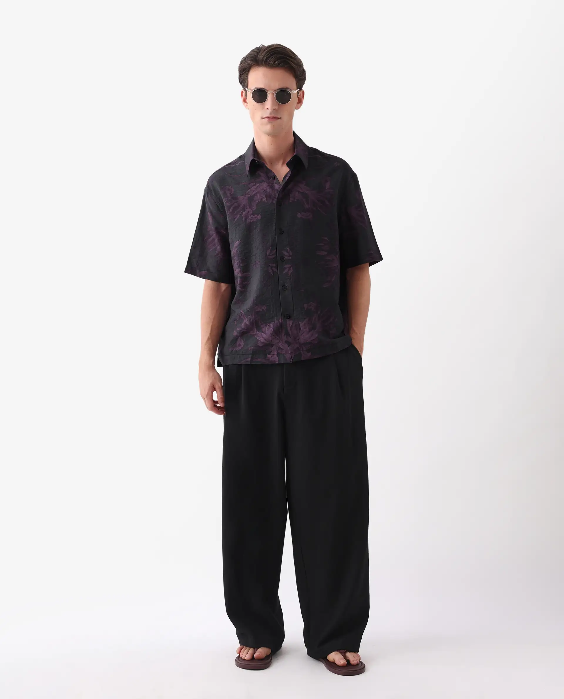 Rare Rabbit Men's Nao Black Cotton Blend Abstract Print Boxy Fit Half Sleeve Collared Shirt - Image 2