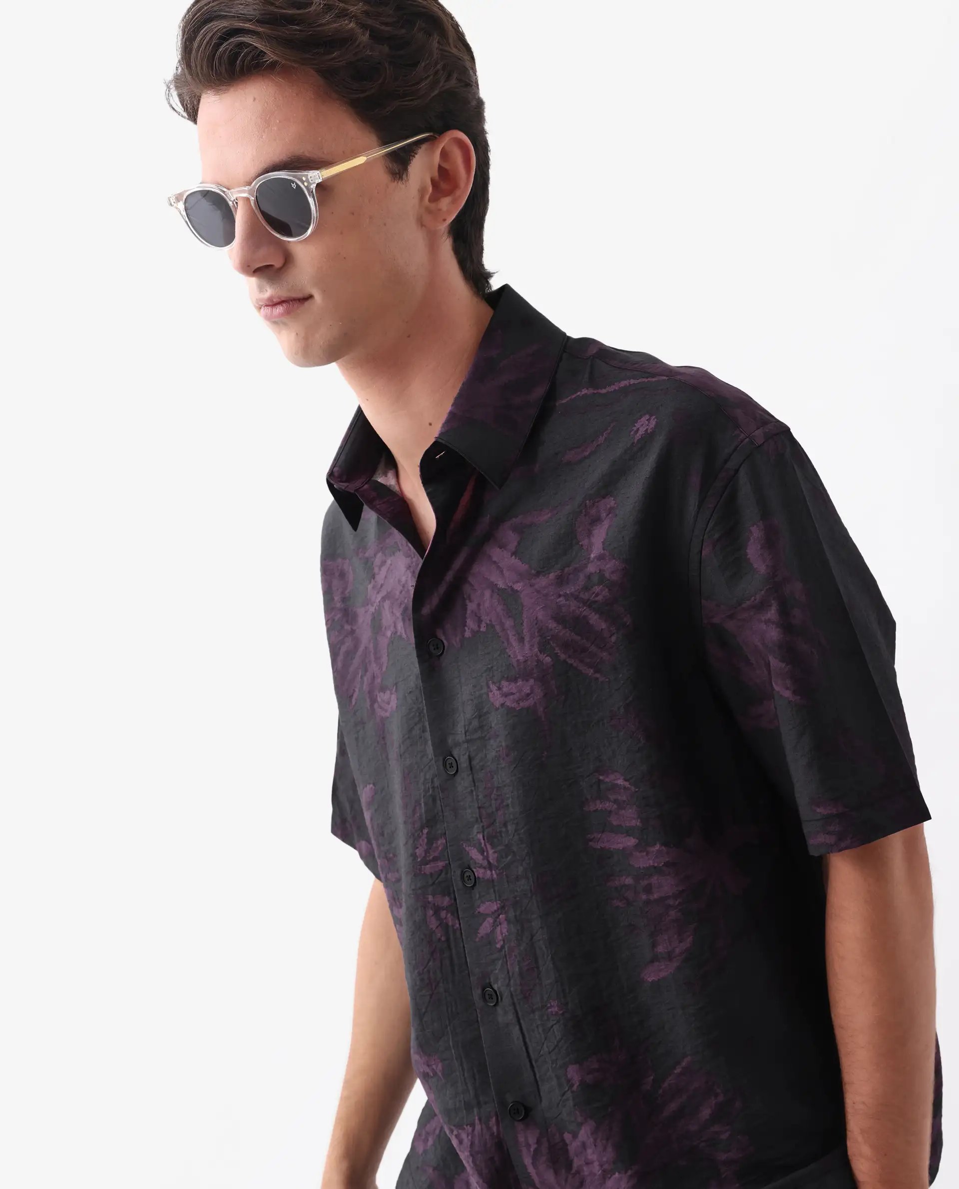 Rare Rabbit Men's Nao Black Cotton Blend Abstract Print Boxy Fit Half Sleeve Collared Shirt - Image 4