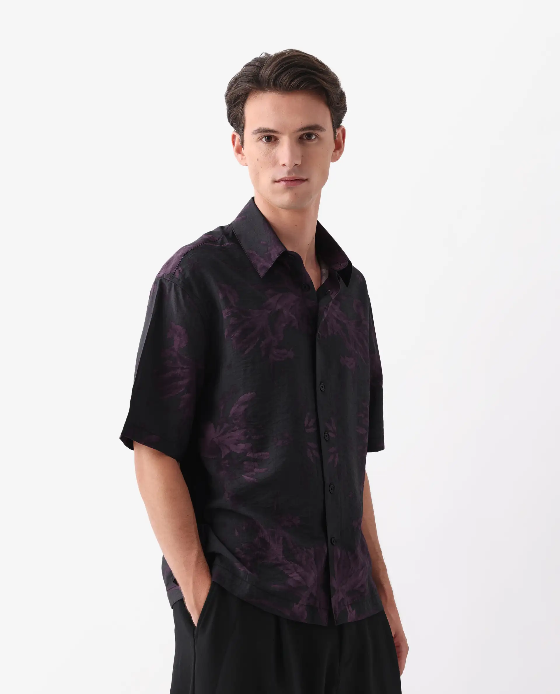 Rare Rabbit Men's Nao Black Cotton Blend Abstract Print Boxy Fit Half Sleeve Collared Shirt - Image 5