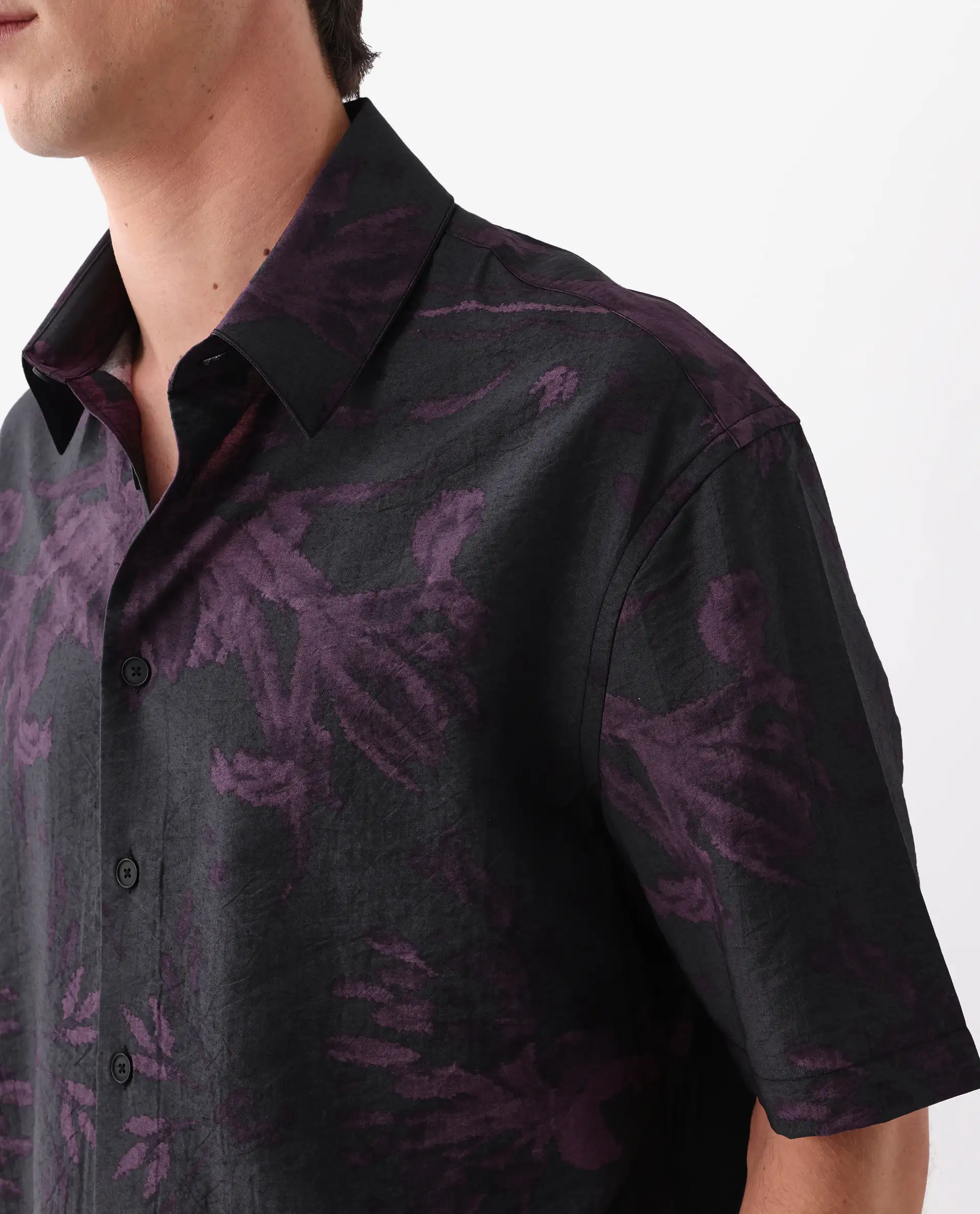 Rare Rabbit Men's Nao Black Cotton Blend Abstract Print Boxy Fit Half Sleeve Collared Shirt - Image 6