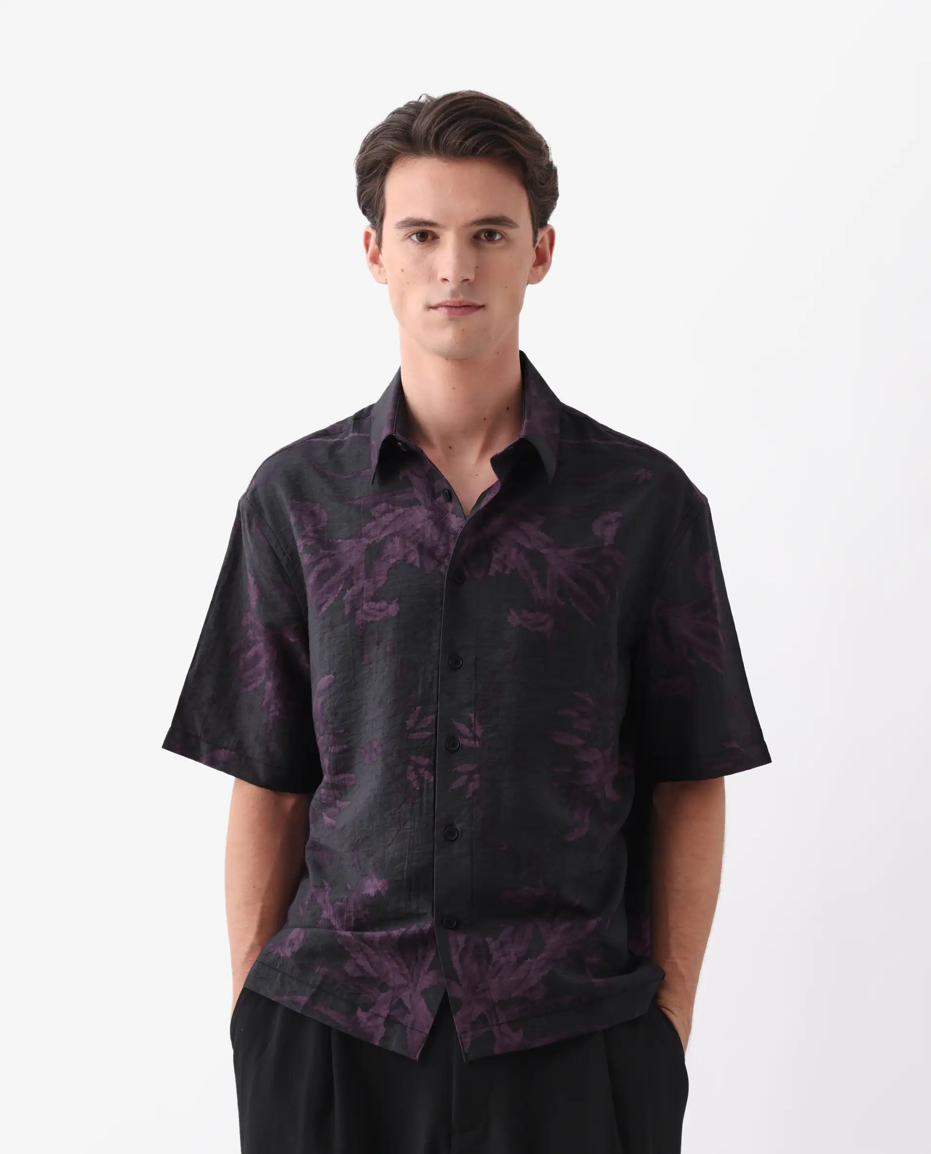 Rare Rabbit Men's Nao Black Cotton Blend Abstract Print Boxy Fit Half Sleeve Collared Shirt - Image 7
