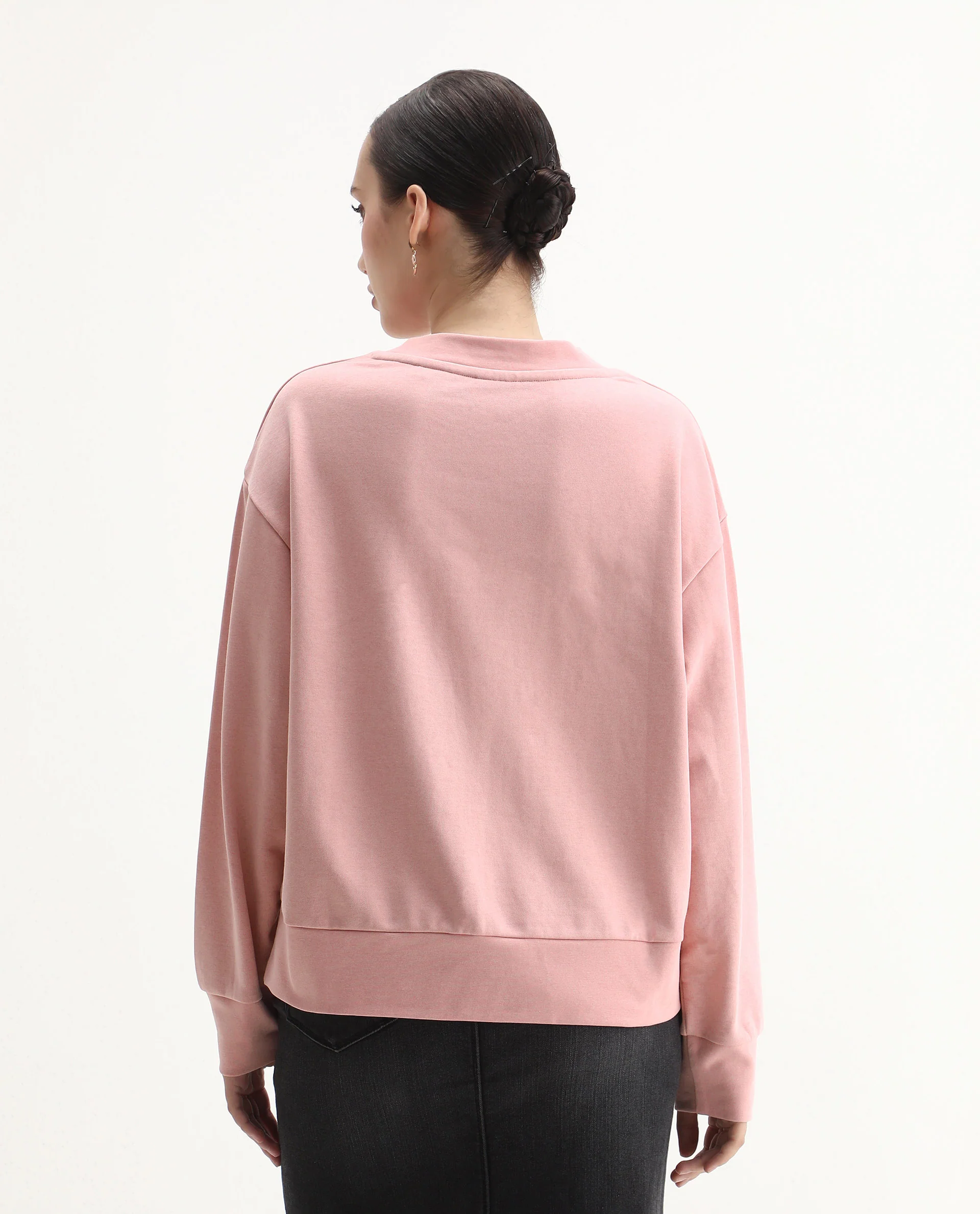 Rareism Women's Naq Light Pink Cotton Blend Crew Neck Relaxed Fit Graphic Print Sweatshirt - Image 7