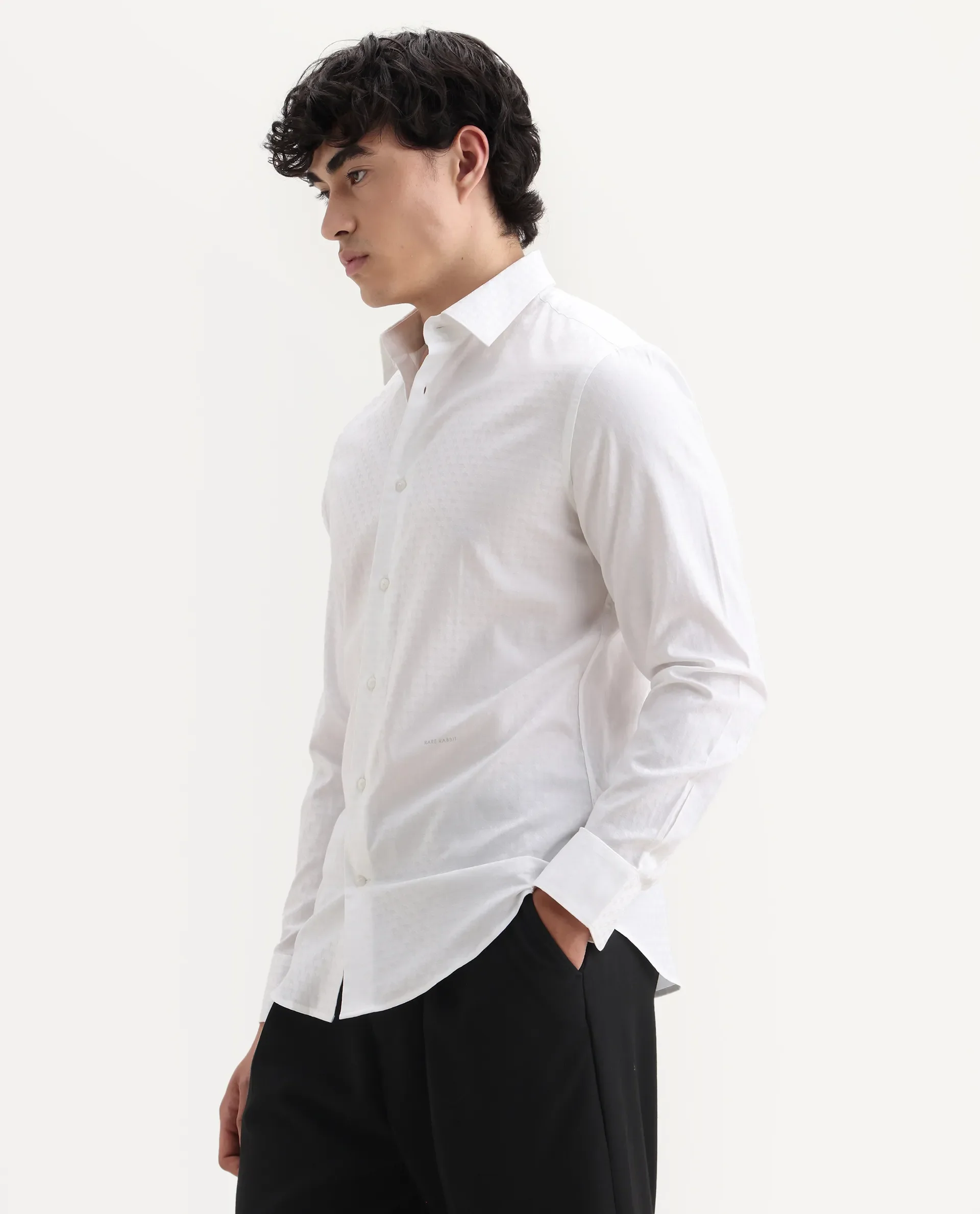 Rare Rabbit Men's Narb White Cotton Spread Collar Fit And Flare Jacquard Shirt - Image 5