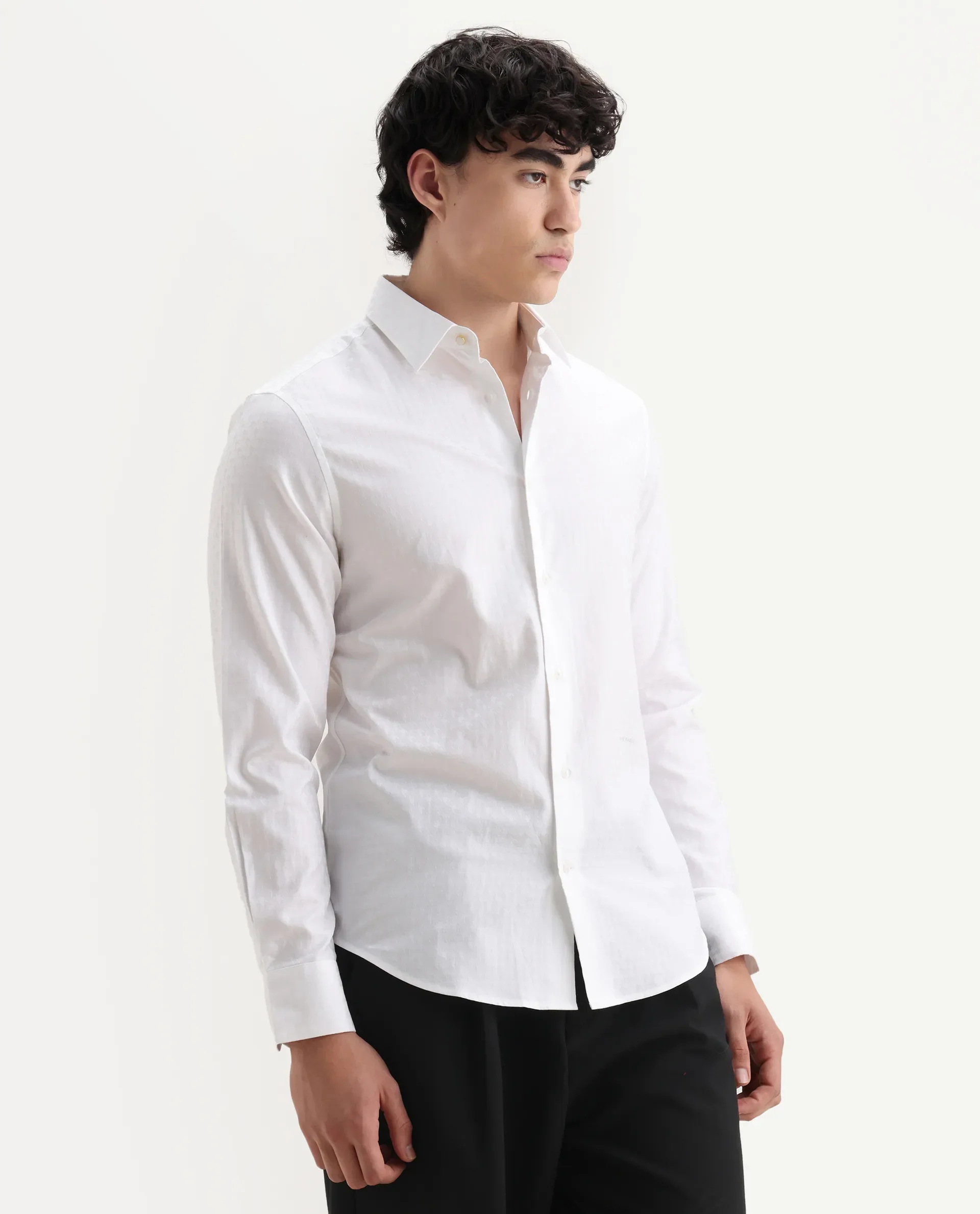 Rare Rabbit Men's Narb White Cotton Spread Collar Fit And Flare Jacquard Shirt - Image 6
