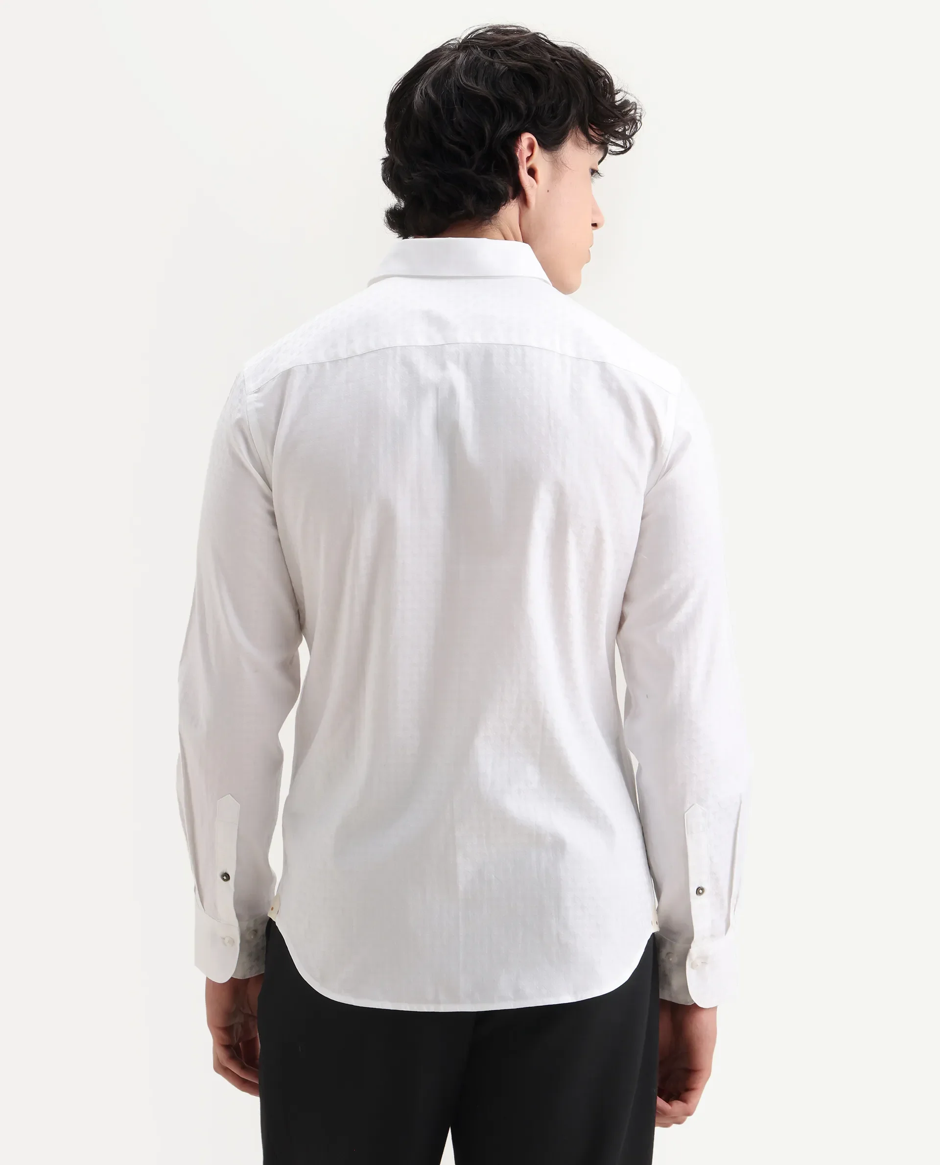 Rare Rabbit Men's Narb White Cotton Spread Collar Fit And Flare Jacquard Shirt - Image 7