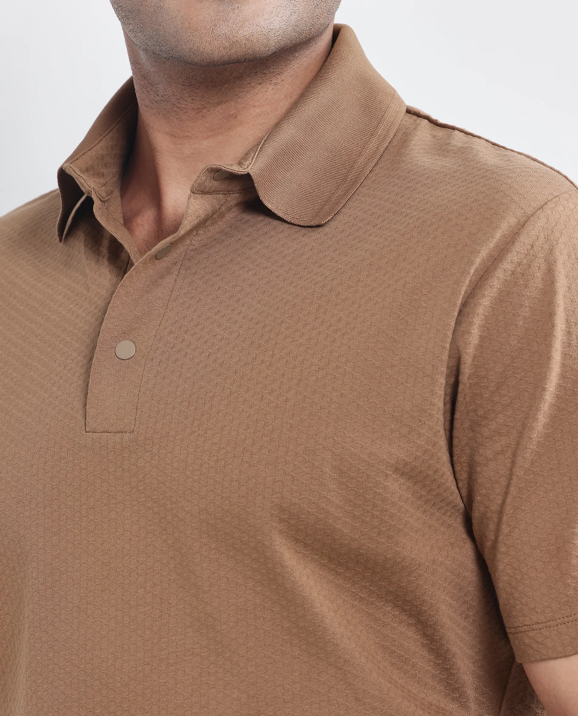 Rare Rabbit Men's Nark Dusky Brown Cotton Textured Regular Fit Half Sleeve Polo - Image 3