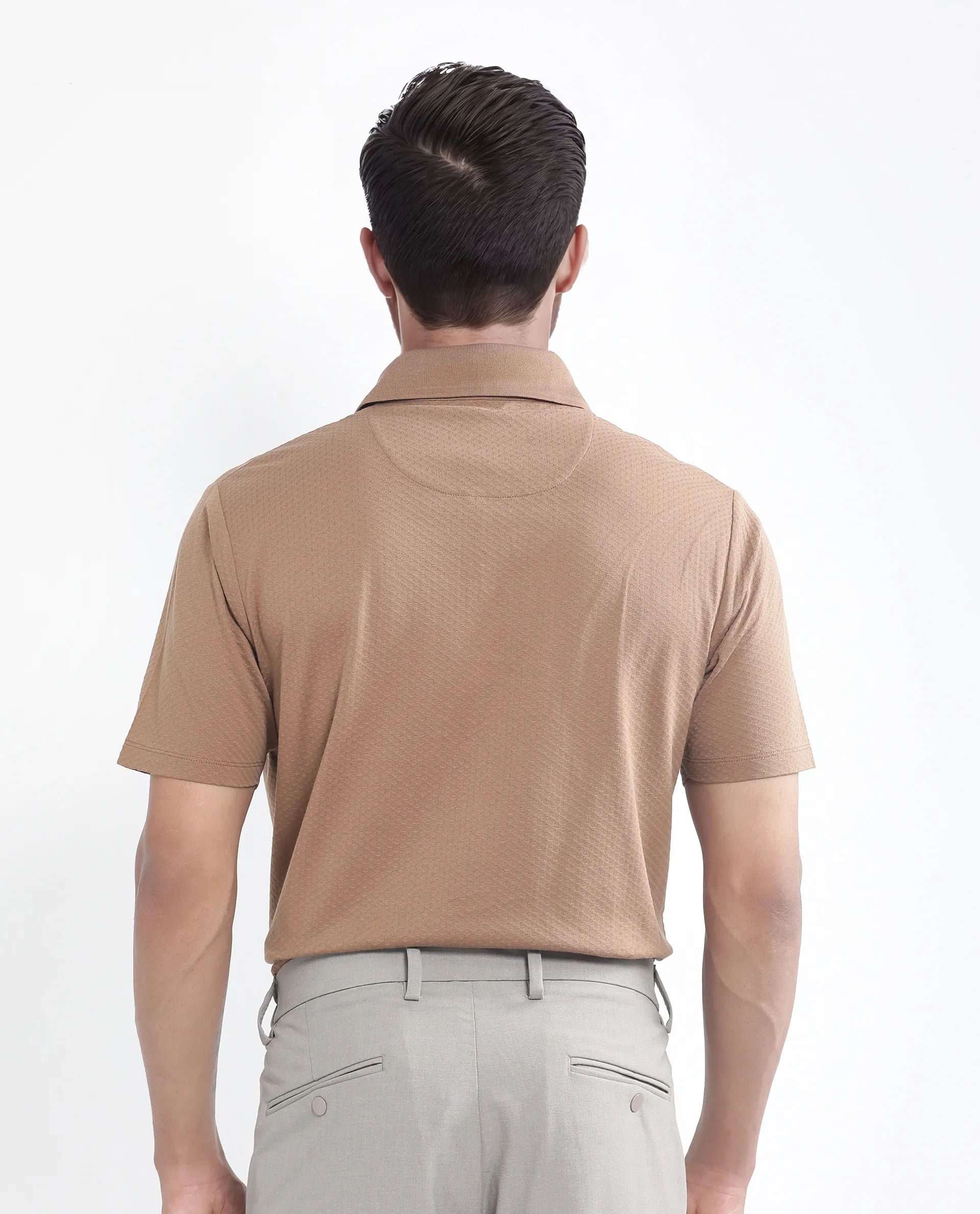 Rare Rabbit Men's Nark Dusky Brown Cotton Textured Regular Fit Half Sleeve Polo - Image 4