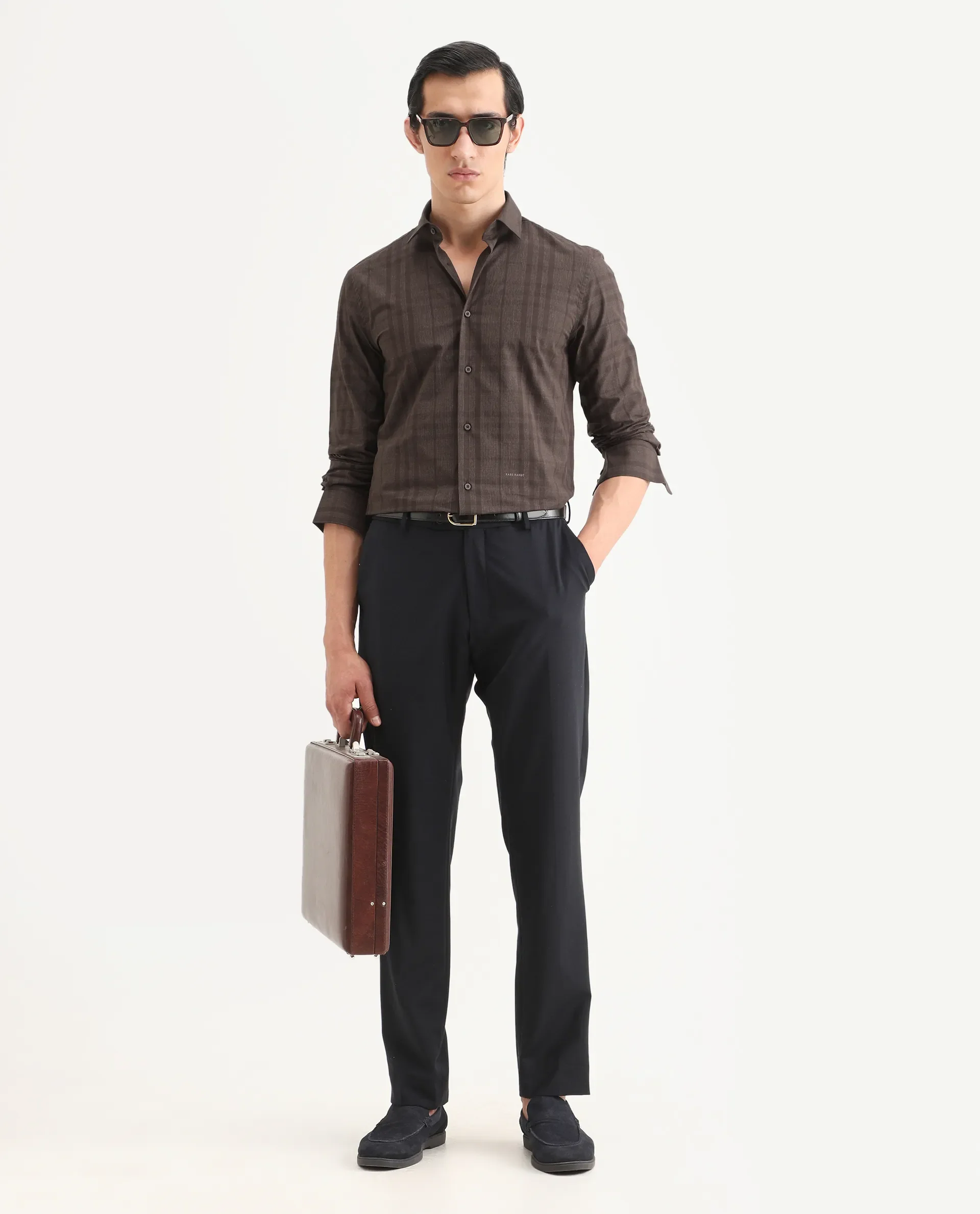 Rare Rabbit Men's Naro-25 Brown Cotton Checked Print Regular Fit Full Sleeve Spread Collar Shirt - Image 2