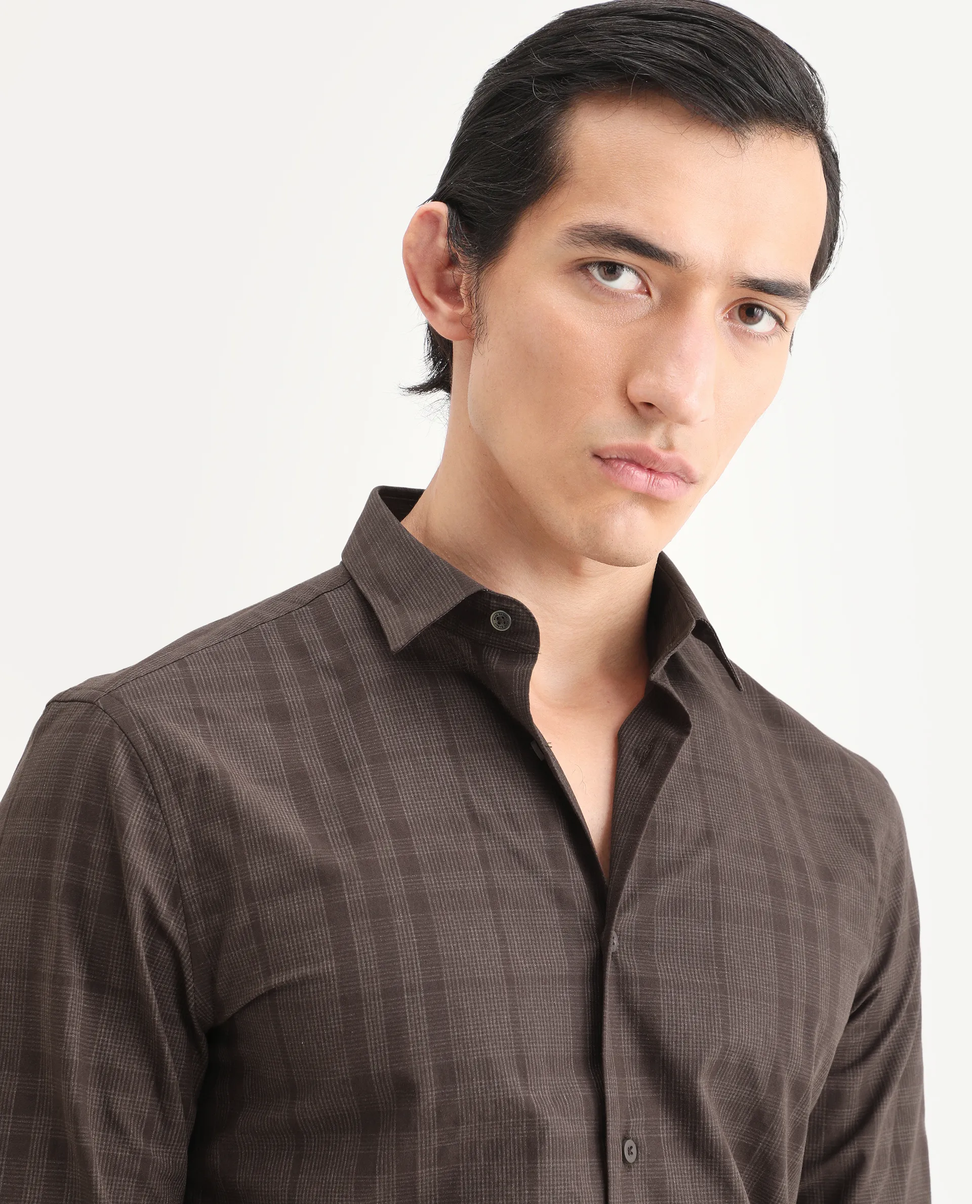 Rare Rabbit Men's Naro-25 Brown Cotton Checked Print Regular Fit Full Sleeve Spread Collar Shirt - Image 4