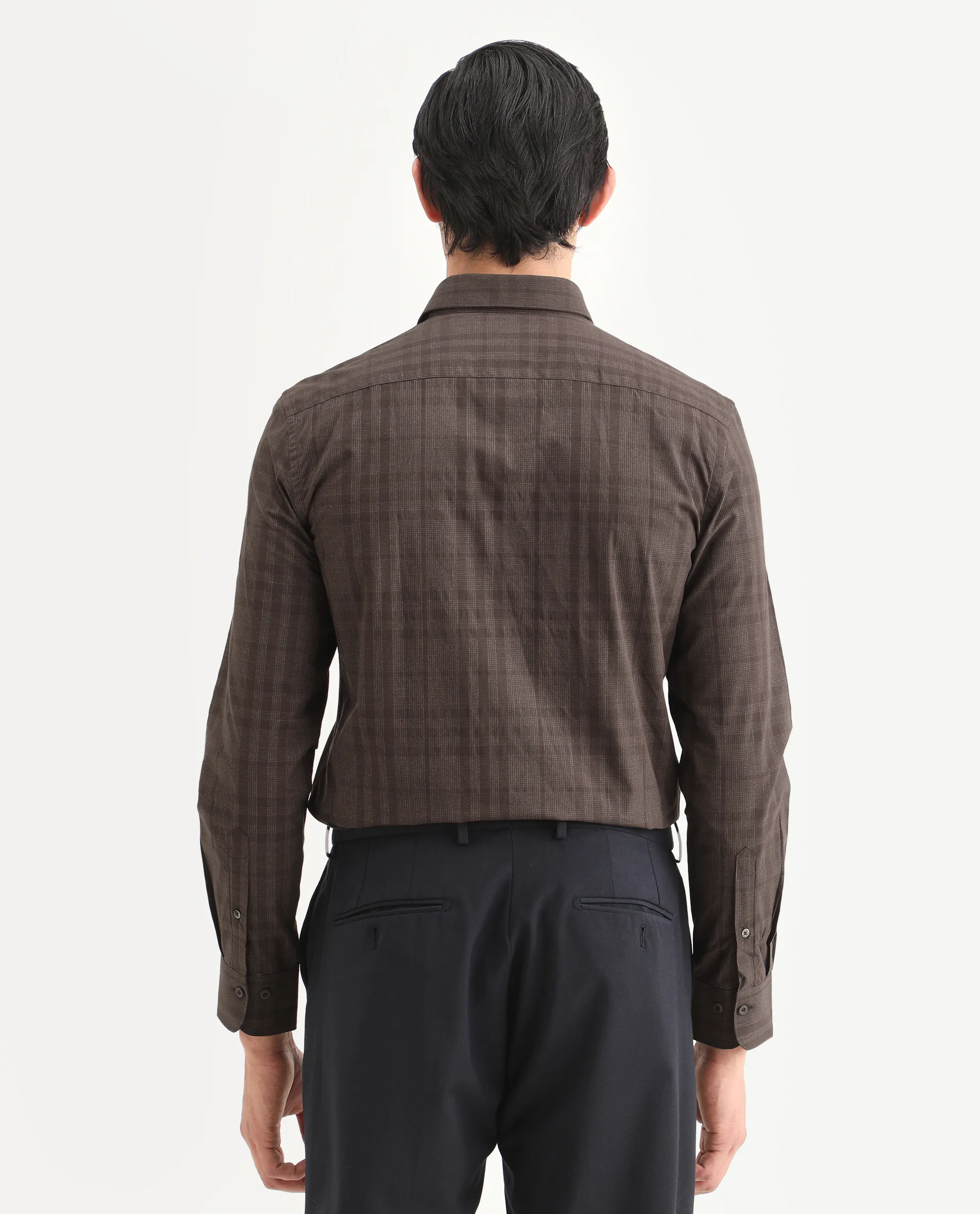 Rare Rabbit Men's Naro-25 Brown Cotton Checked Print Regular Fit Full Sleeve Spread Collar Shirt - Image 7