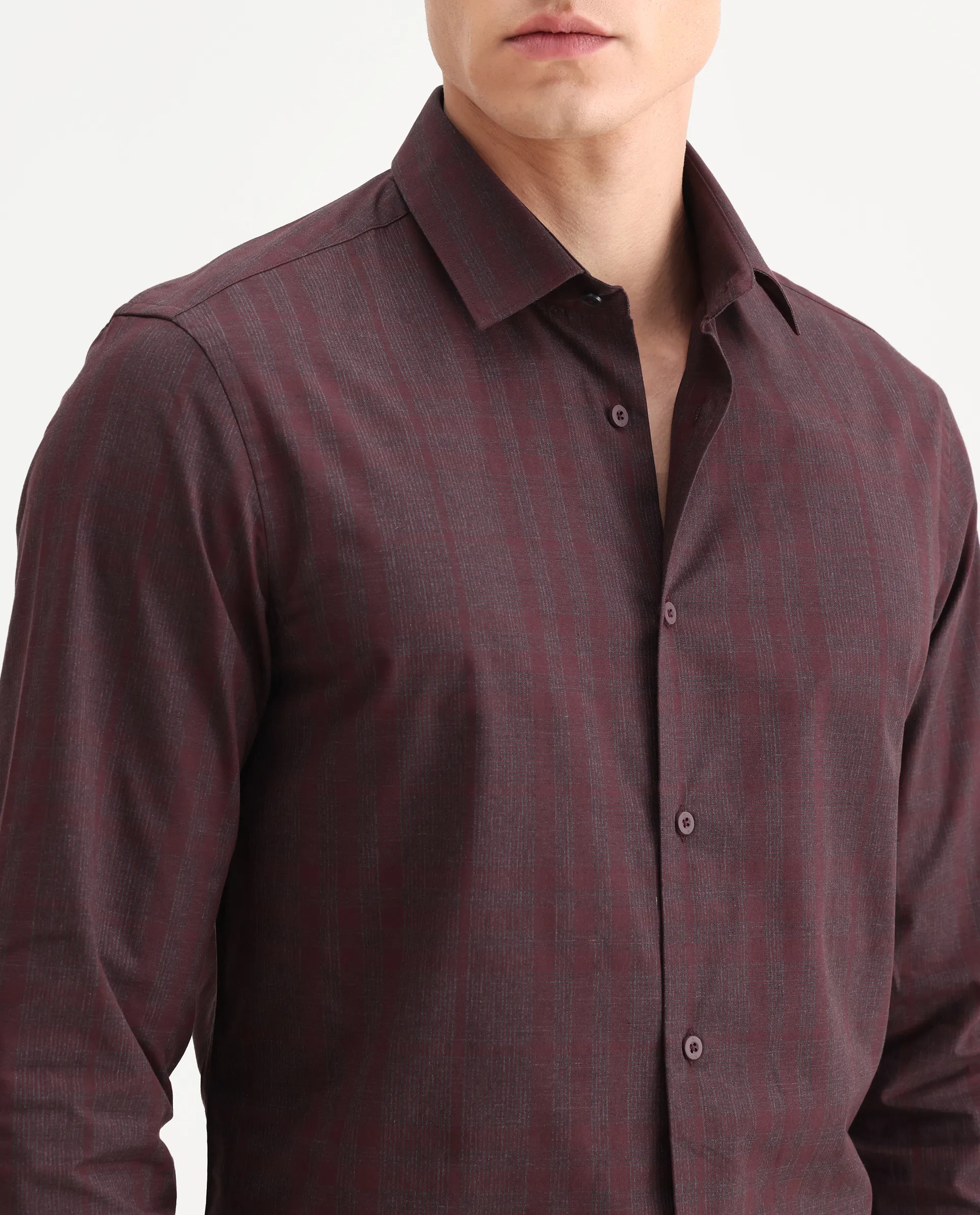Rare Rabbit Men's Naro-25 Dark Red Cotton Checked Print Regular Fit Full Sleeve Spread Collar Shirt - Image 3