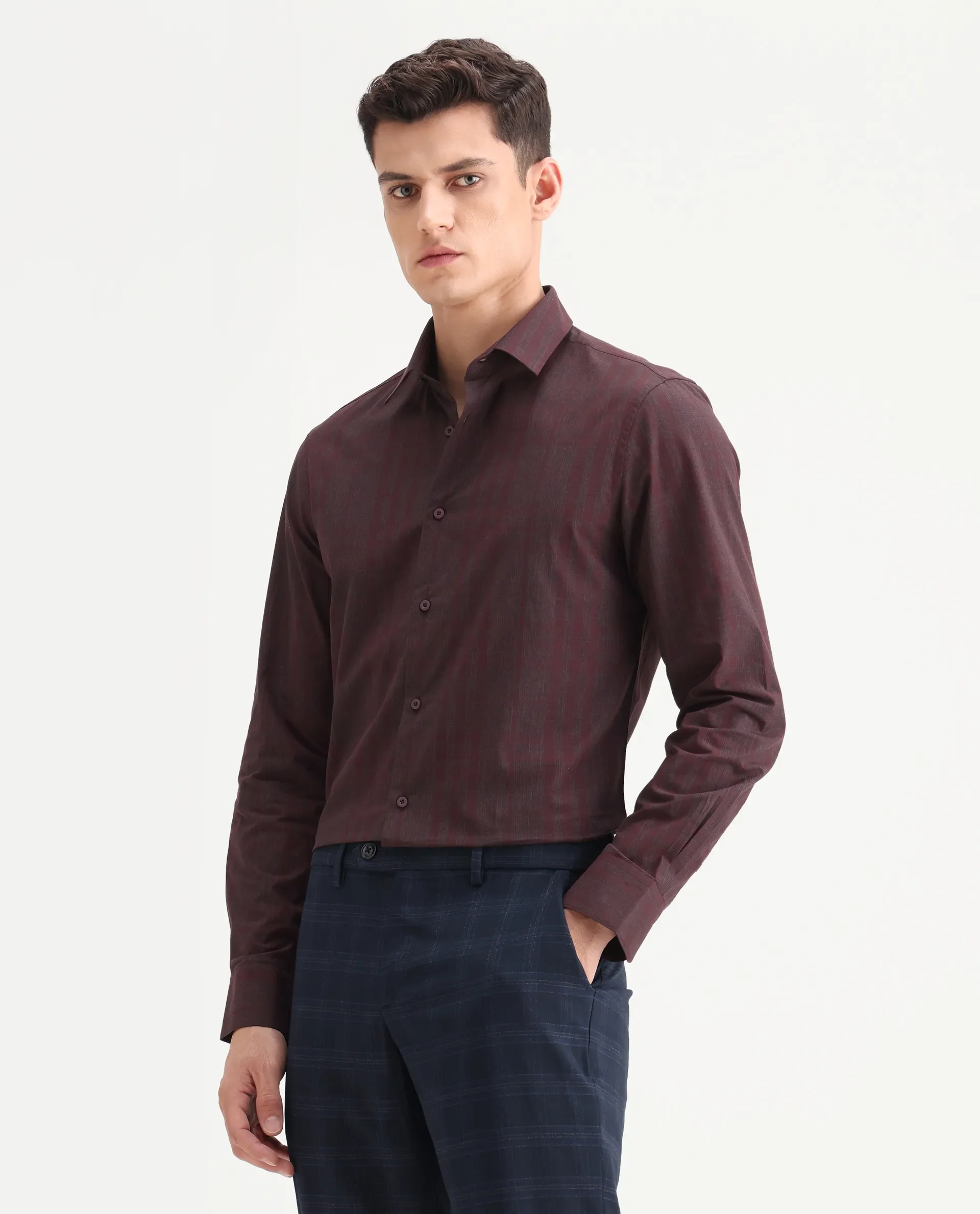 Rare Rabbit Men's Naro-25 Dark Red Cotton Checked Print Regular Fit Full Sleeve Spread Collar Shirt - Image 5