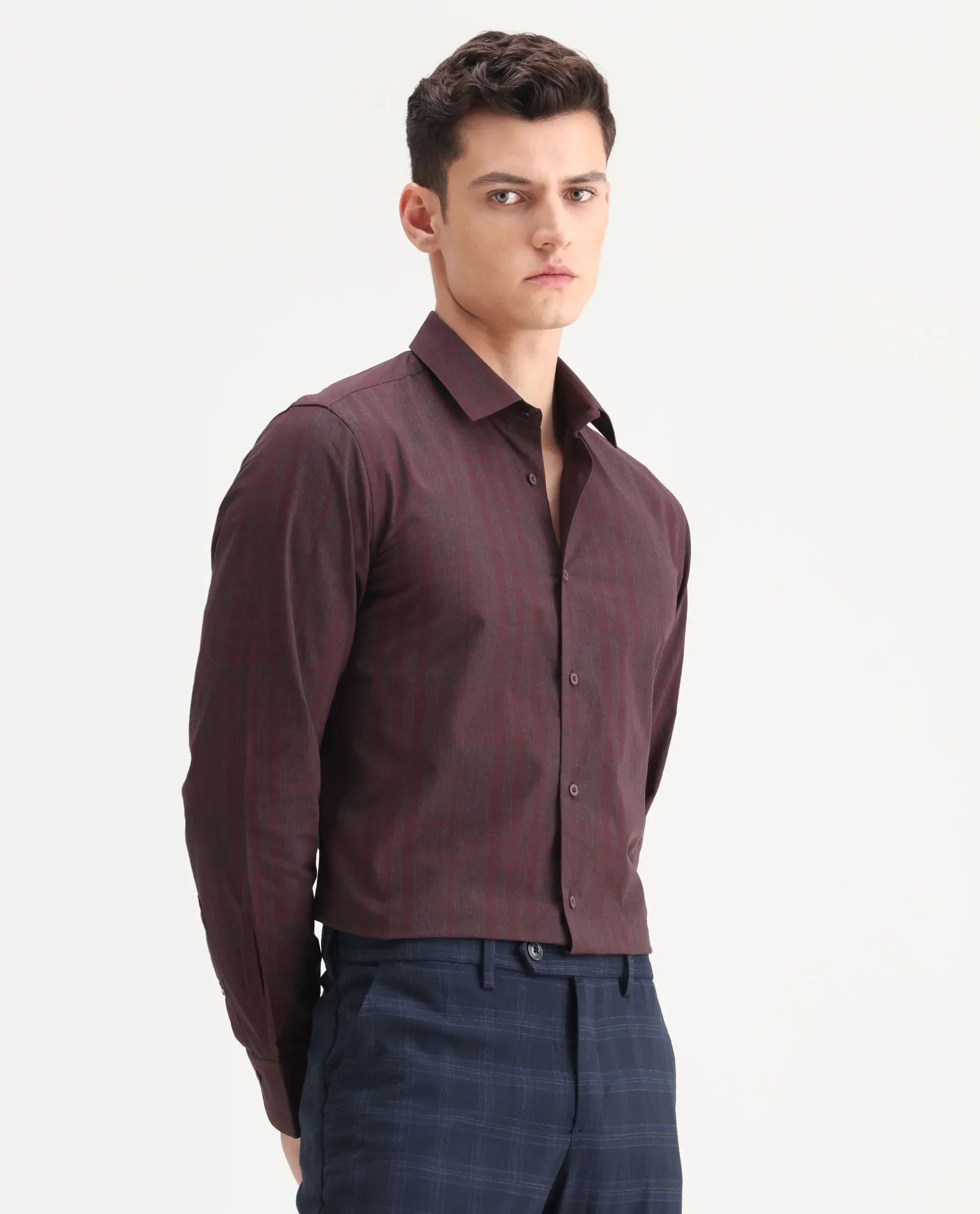 Rare Rabbit Men's Naro-25 Dark Red Cotton Checked Print Regular Fit Full Sleeve Spread Collar Shirt - Image 6