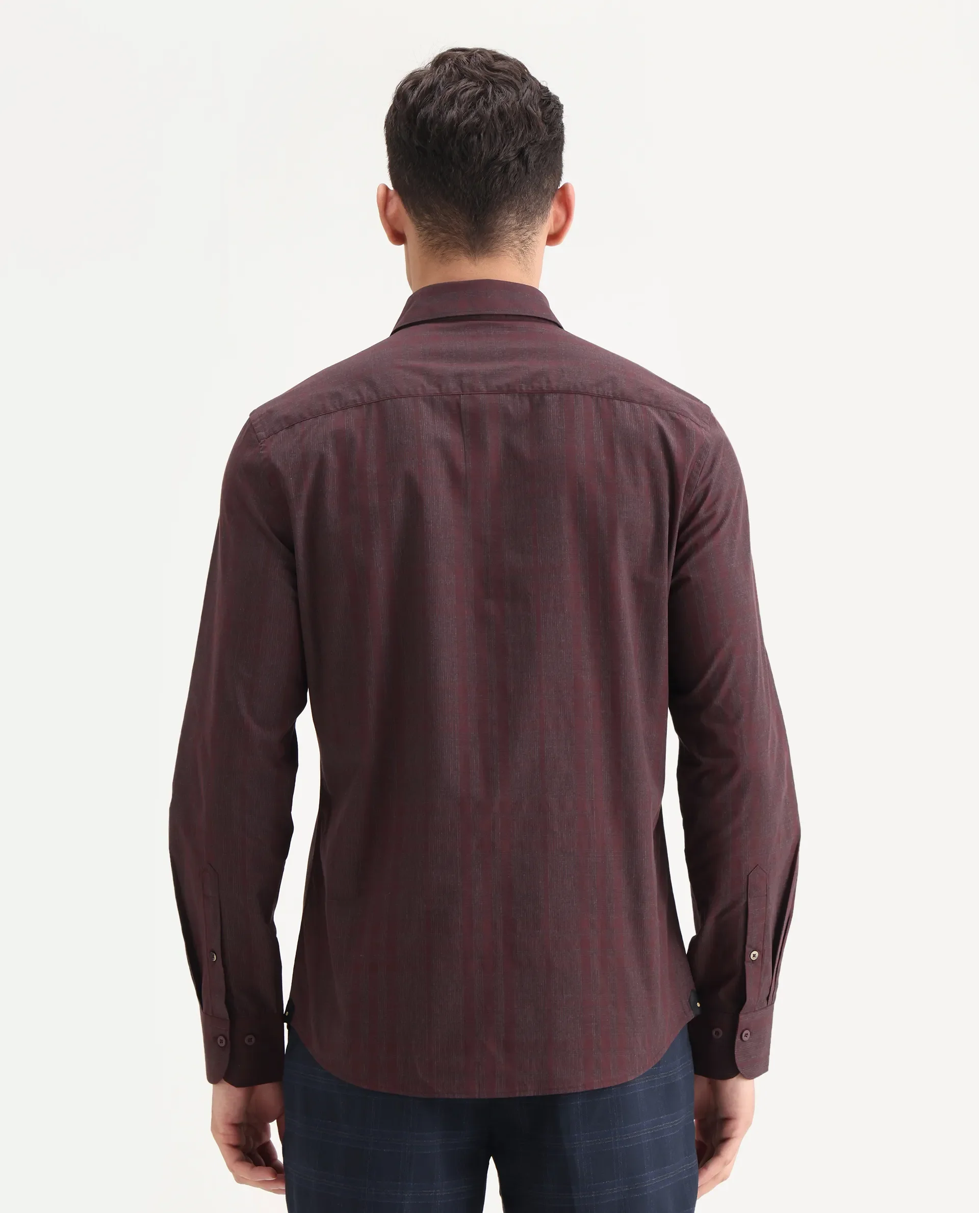 Rare Rabbit Men's Naro-25 Dark Red Cotton Checked Print Regular Fit Full Sleeve Spread Collar Shirt - Image 7
