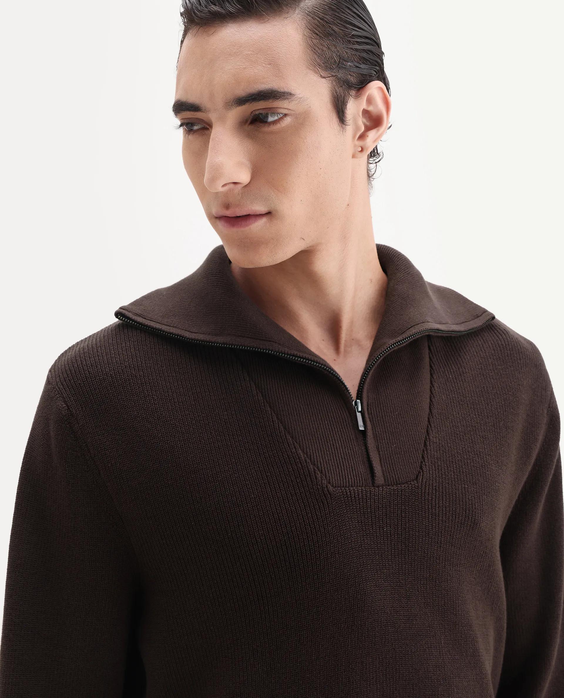 Rare Rabbit Men's Naro Dark Brown Polyester Fabric Full Sleeve High Neck Plain Sweater - Image 2
