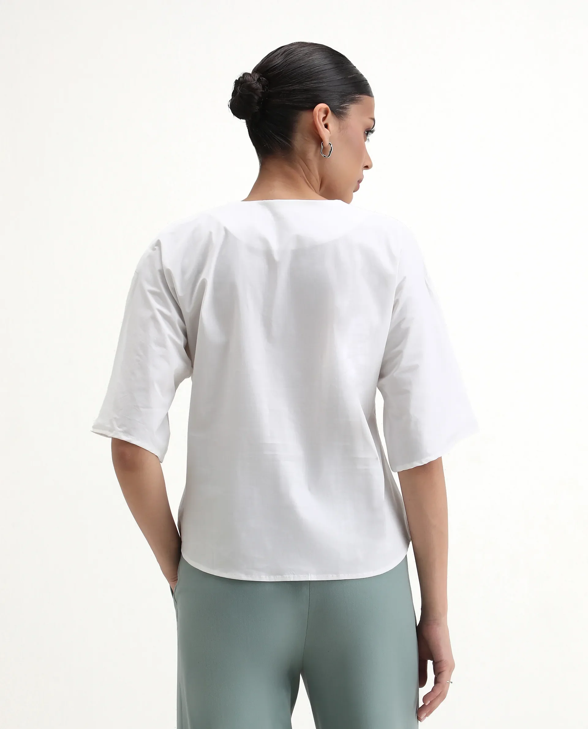 Rareism Women's Naruto White Cotton Crew Neck Plain Balloon Sleeve Relaxed Fit Top - Image 7