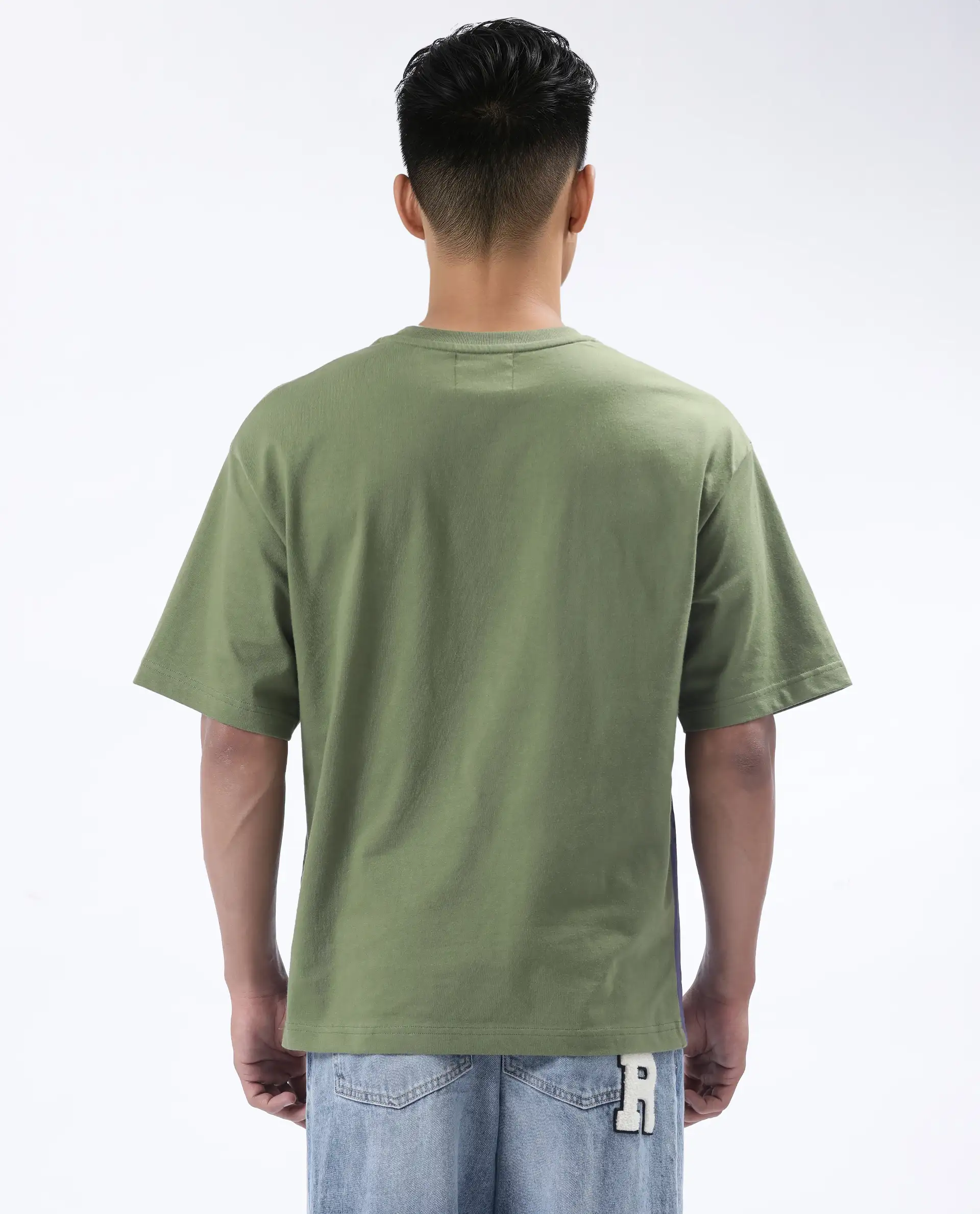 Rare Rabbit Men's Nas Olive Cotton Graphic Print Oversized Fit Half Sleeve Crew Neck T-Shirt - Image 6