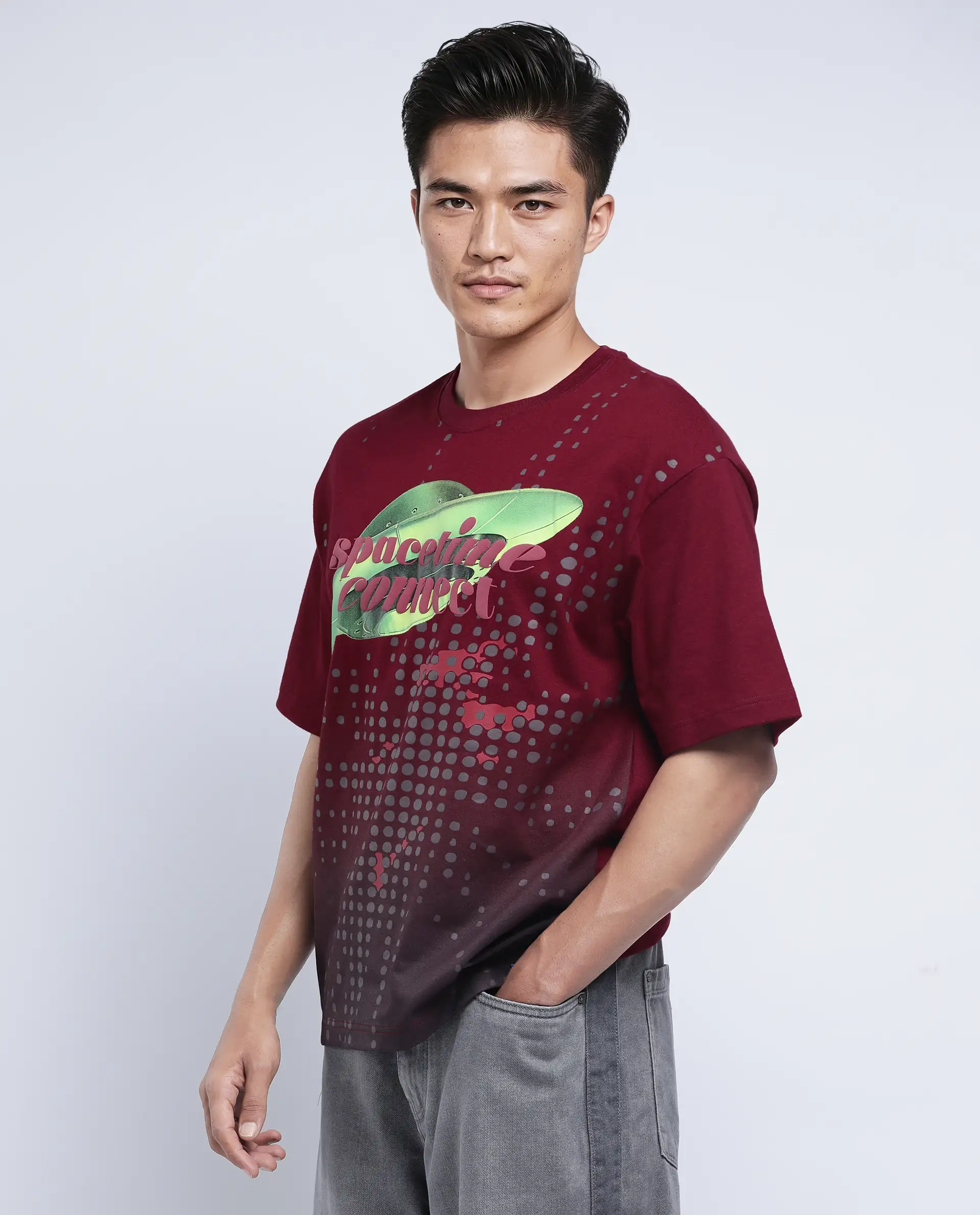 Rare Rabbit Men's Nas Red Cotton Graphic Print Oversized Fit Half Sleeve Crew Neck T-Shirt - Image 3