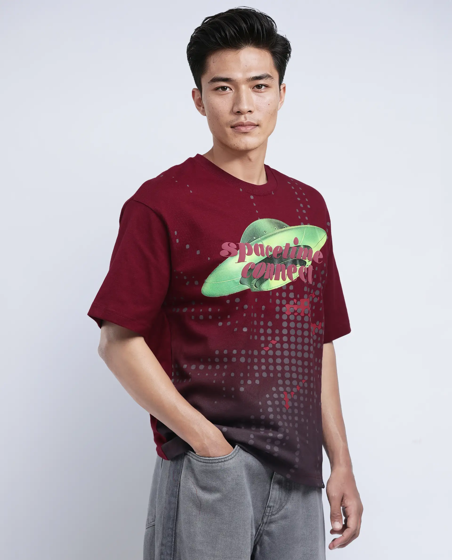 Rare Rabbit Men's Nas Red Cotton Graphic Print Oversized Fit Half Sleeve Crew Neck T-Shirt - Image 4