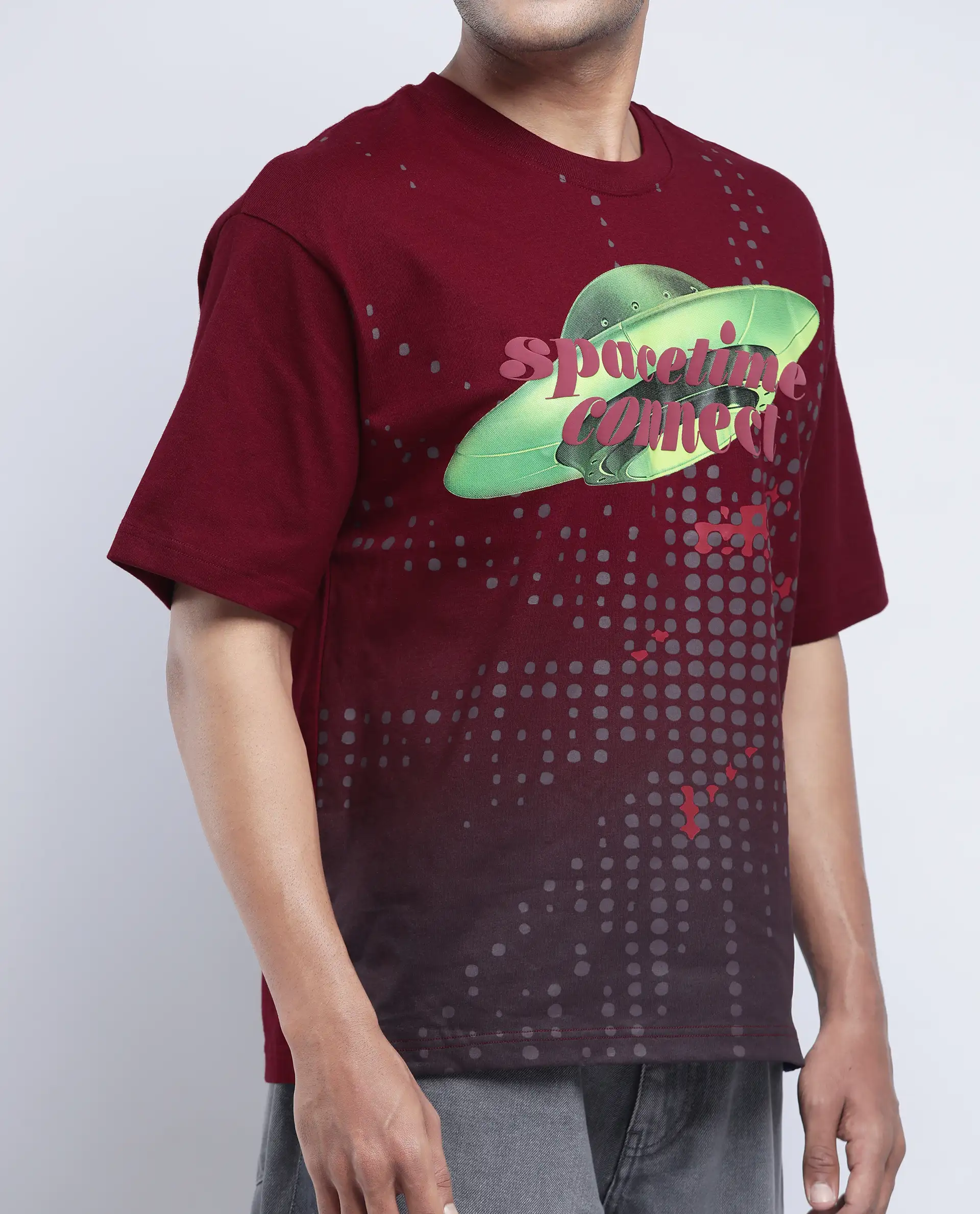 Rare Rabbit Men's Nas Red Cotton Graphic Print Oversized Fit Half Sleeve Crew Neck T-Shirt - Image 6