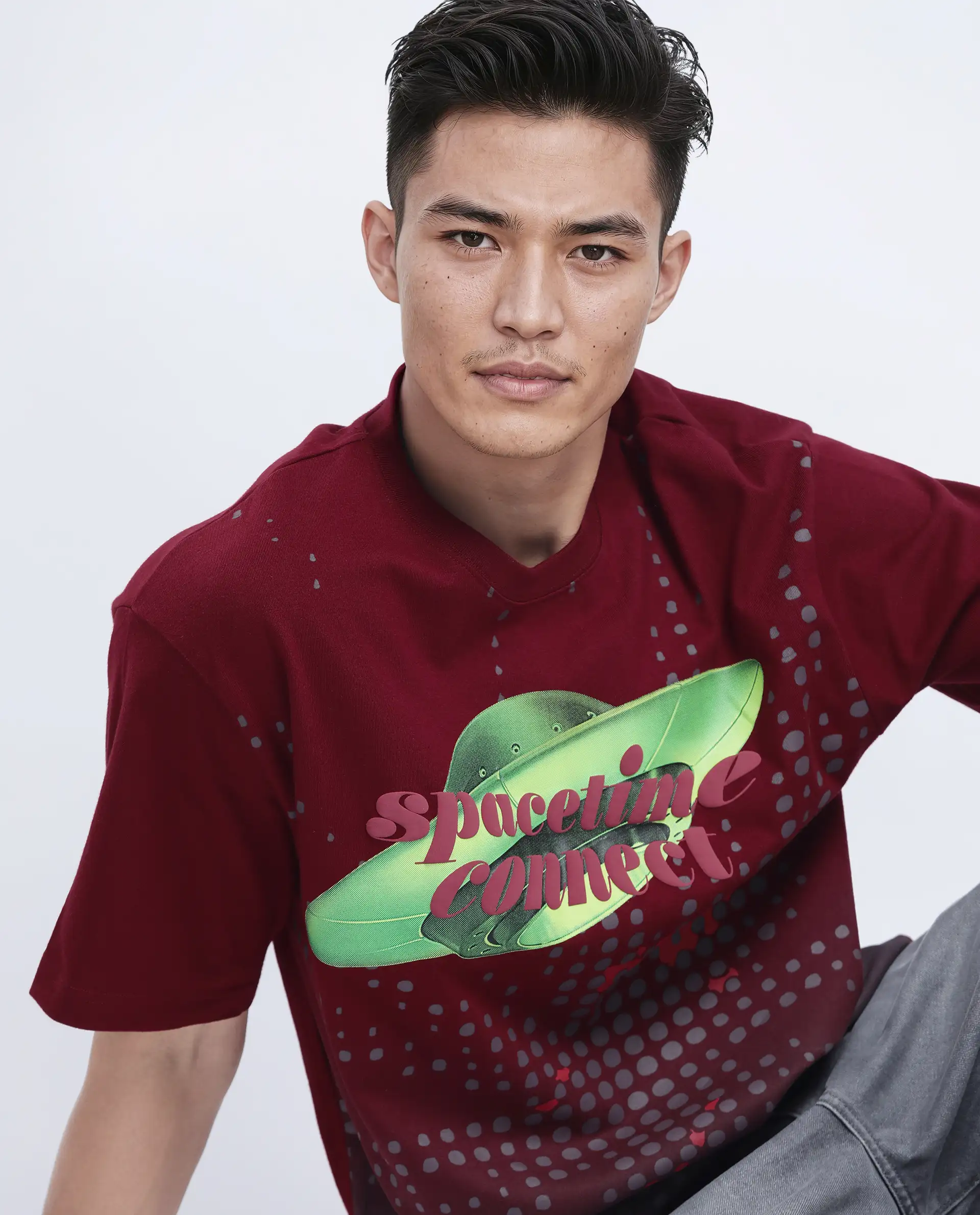 Rare Rabbit Men's Nas Red Cotton Graphic Print Oversized Fit Half Sleeve Crew Neck T-Shirt - Image 8