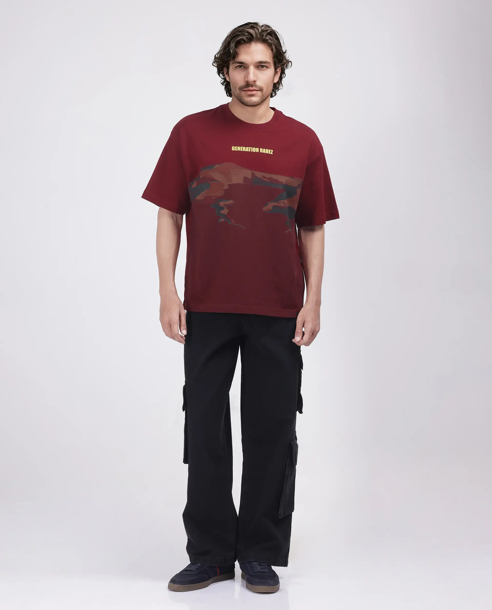 Rare Rabbit Men's Naso Red Cotton Ombre Oversized Fit Half Sleeve Crew Neck T-Shirt - Image 2