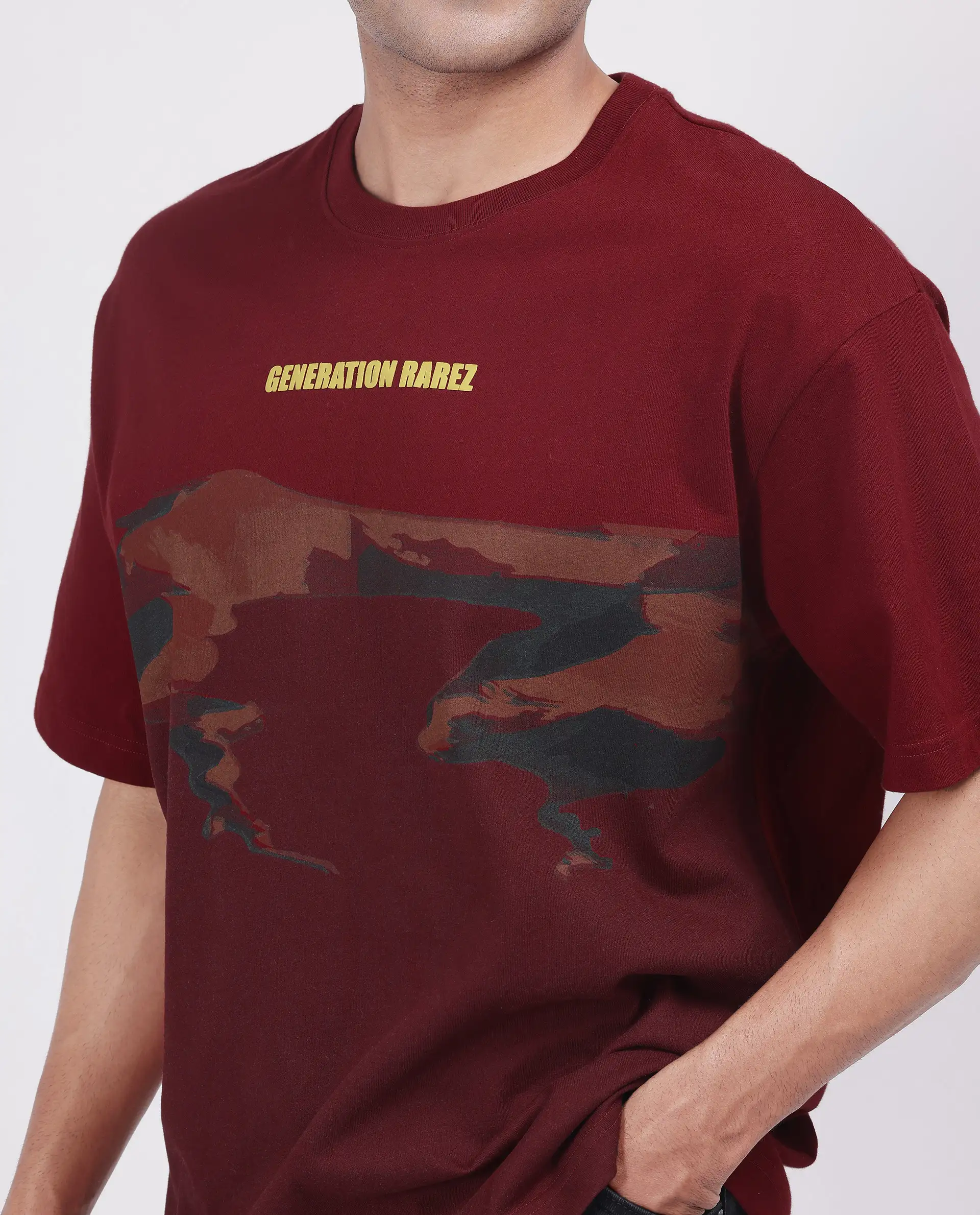 Rare Rabbit Men's Naso Red Cotton Ombre Oversized Fit Half Sleeve Crew Neck T-Shirt - Image 4