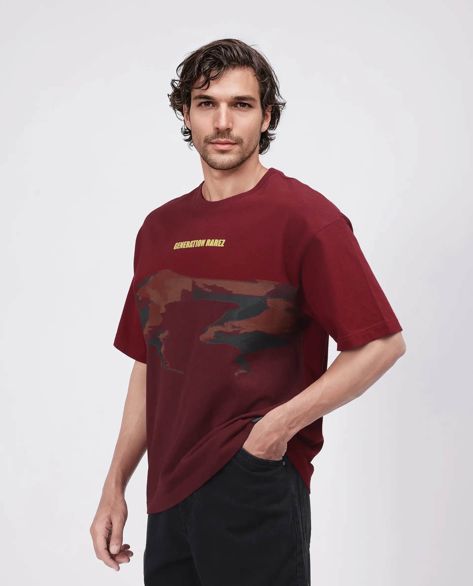 Rare Rabbit Men's Naso Red Cotton Ombre Oversized Fit Half Sleeve Crew Neck T-Shirt - Image 5
