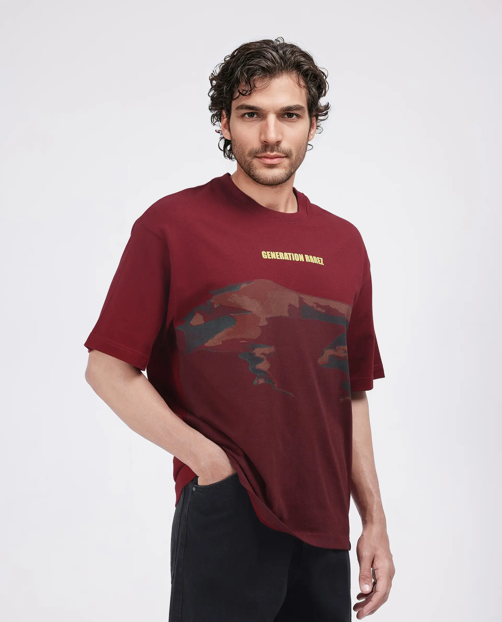 Rare Rabbit Men's Naso Red Cotton Ombre Oversized Fit Half Sleeve Crew Neck T-Shirt - Image 6