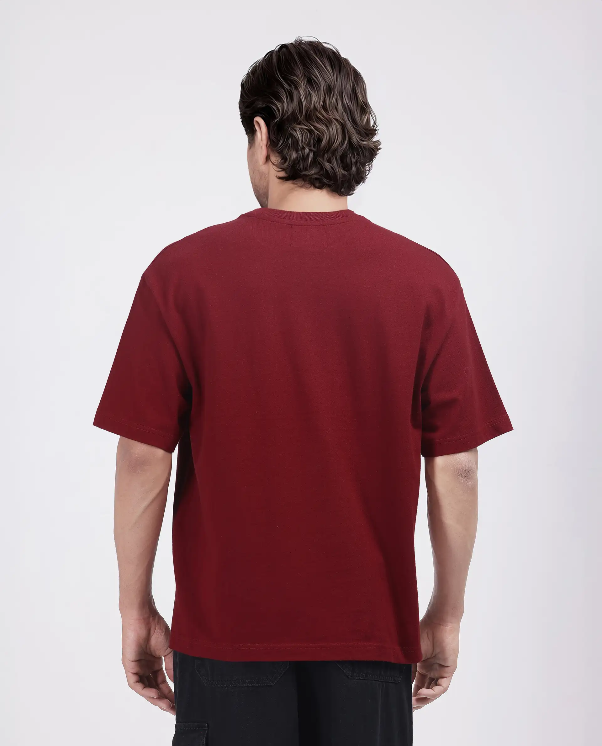 Rare Rabbit Men's Naso Red Cotton Ombre Oversized Fit Half Sleeve Crew Neck T-Shirt - Image 8