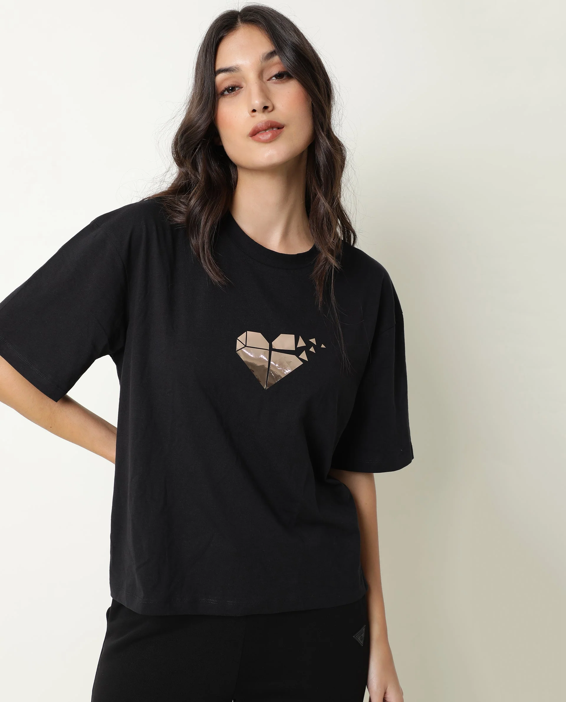 Rareism Womens Nat Black T-Shirt Cotton Fabric Regular Fit Half Sleeve Round Neck - Image 10